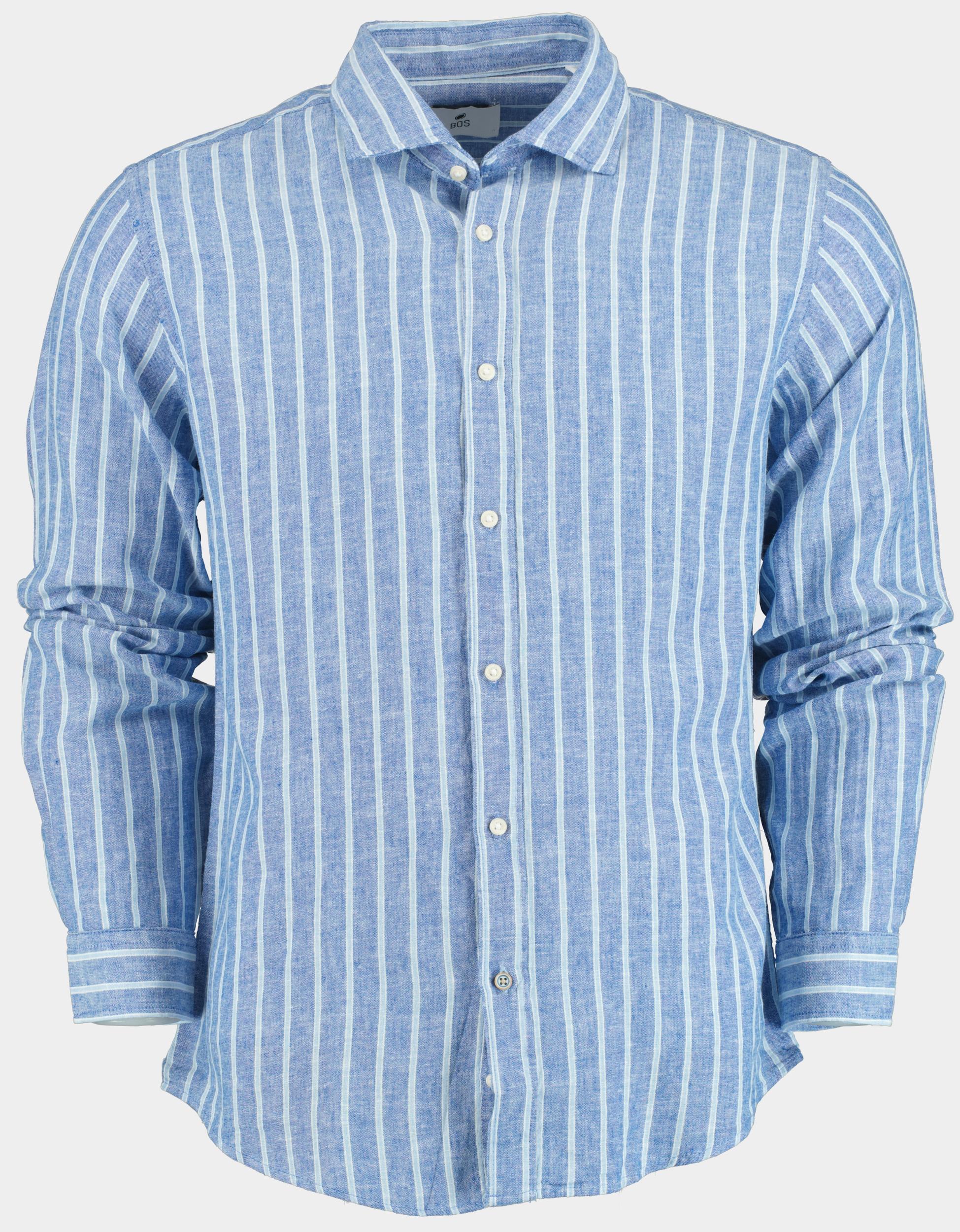 Bos Casual hemd lange mouw Multi Linnen shirt LM streep 42540016D/TS467D Indaco/White/Jeans