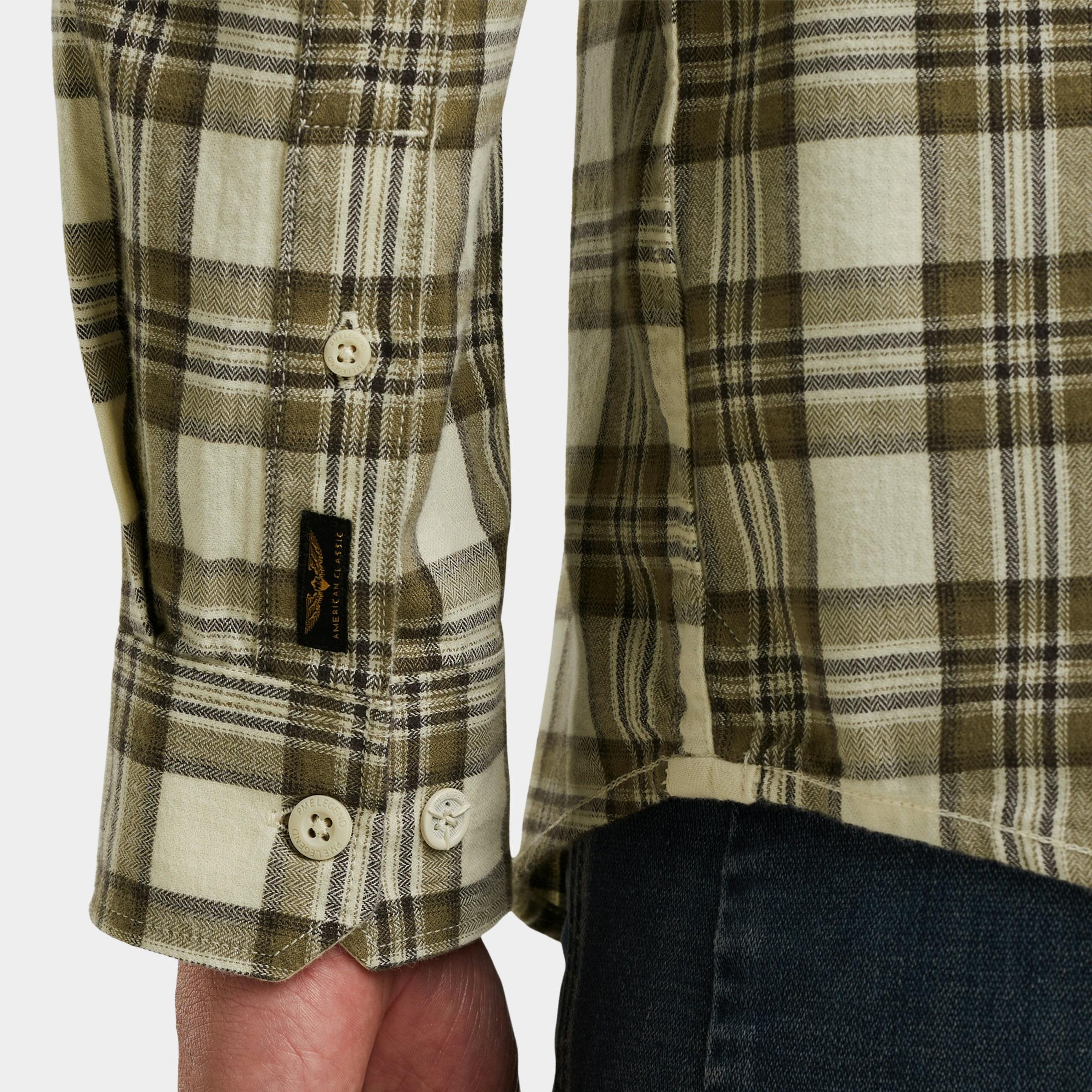 PME Legend Casual hemd lange mouw Beige LONG SLEEVE SHIRT Herringbone PSI2510201/7013