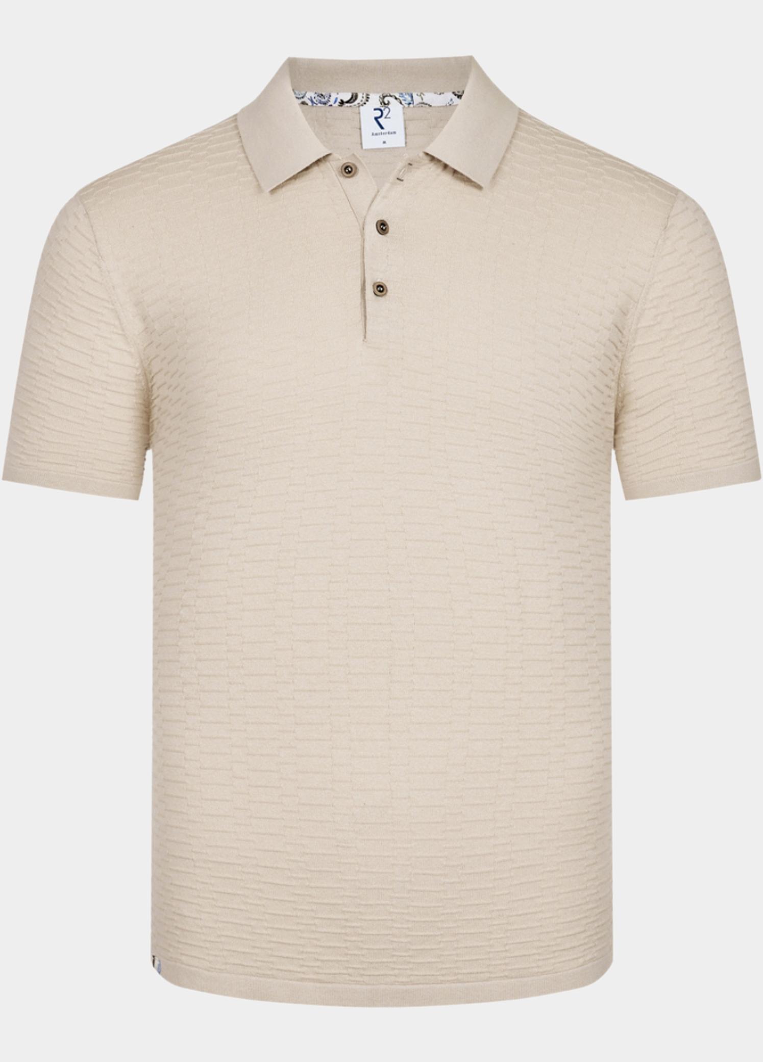 R2 Amsterdam Polo heren Beige Knitted polo 128.KNITPOLO.002/045