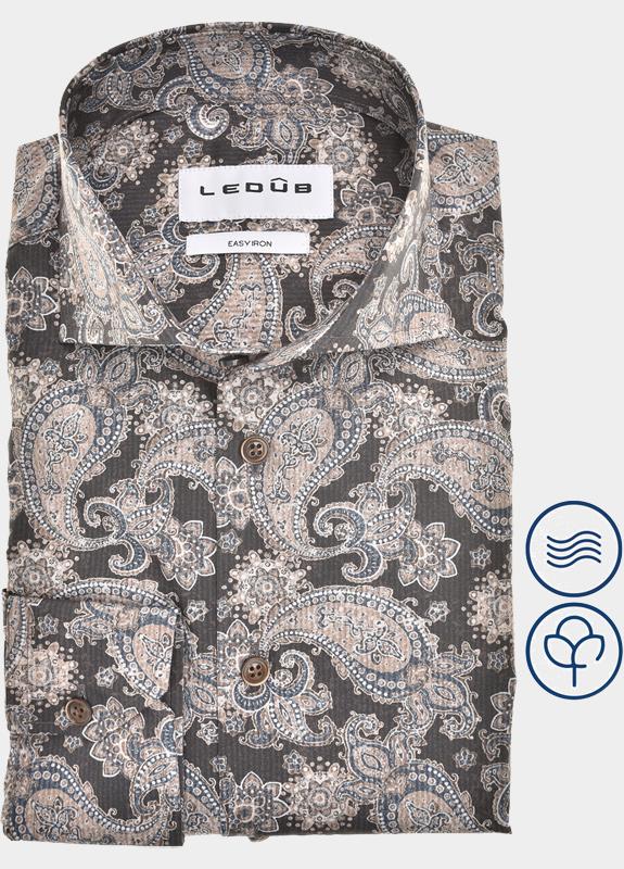 Ledub Business hemd lange mouw Bruin  0143158/680-000-000