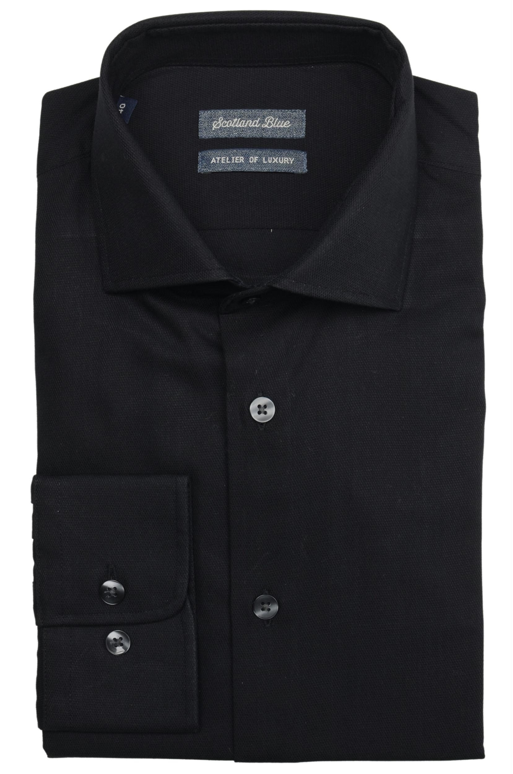 Bos Bright Blue Casual hemd lange mouw Zwart Wesley Dressual Shirt 19306WE18SB/990 black