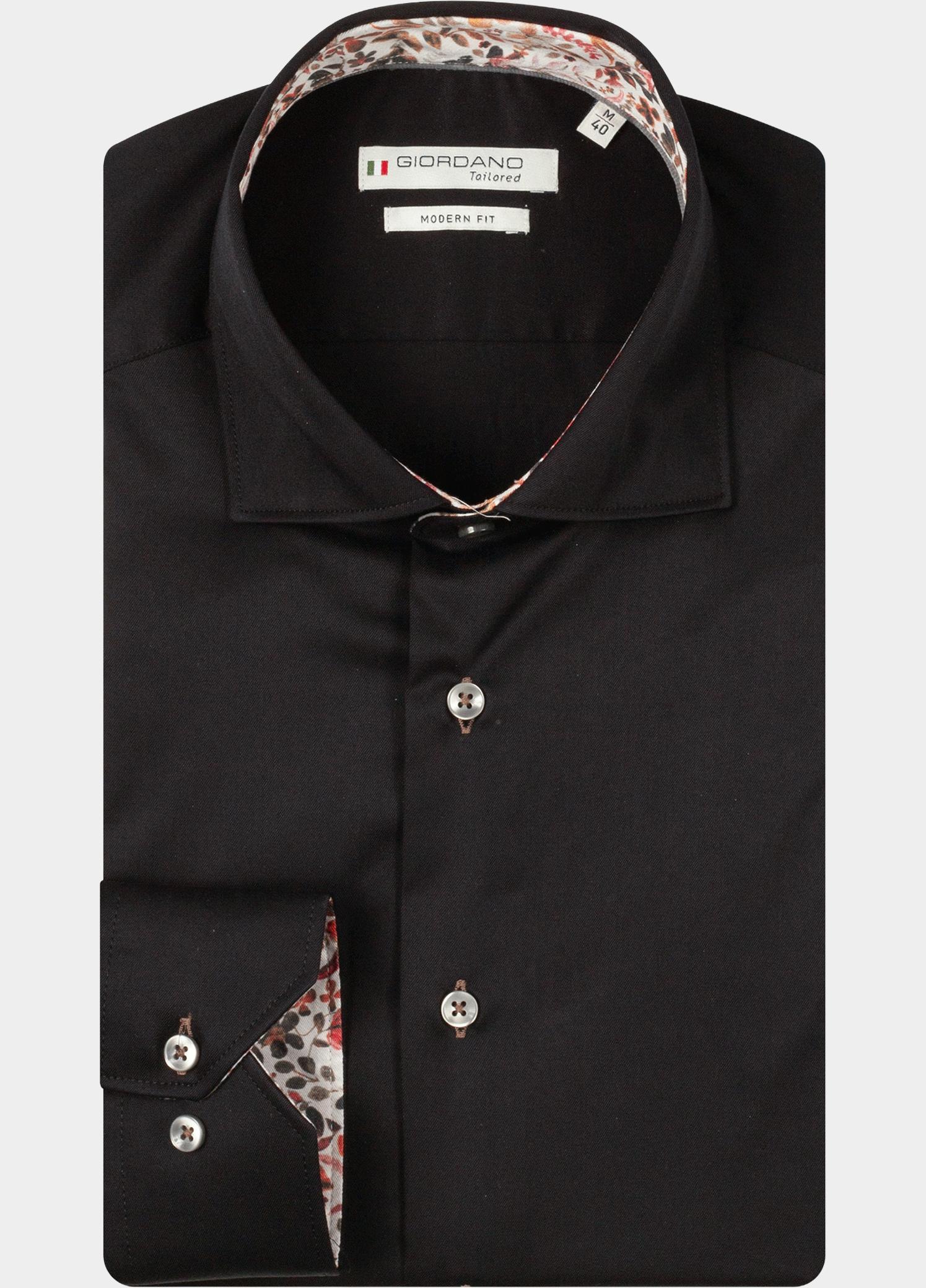 Giordano Overhemd heren Zwart Locarno long sleeve semi cuta 527877/90