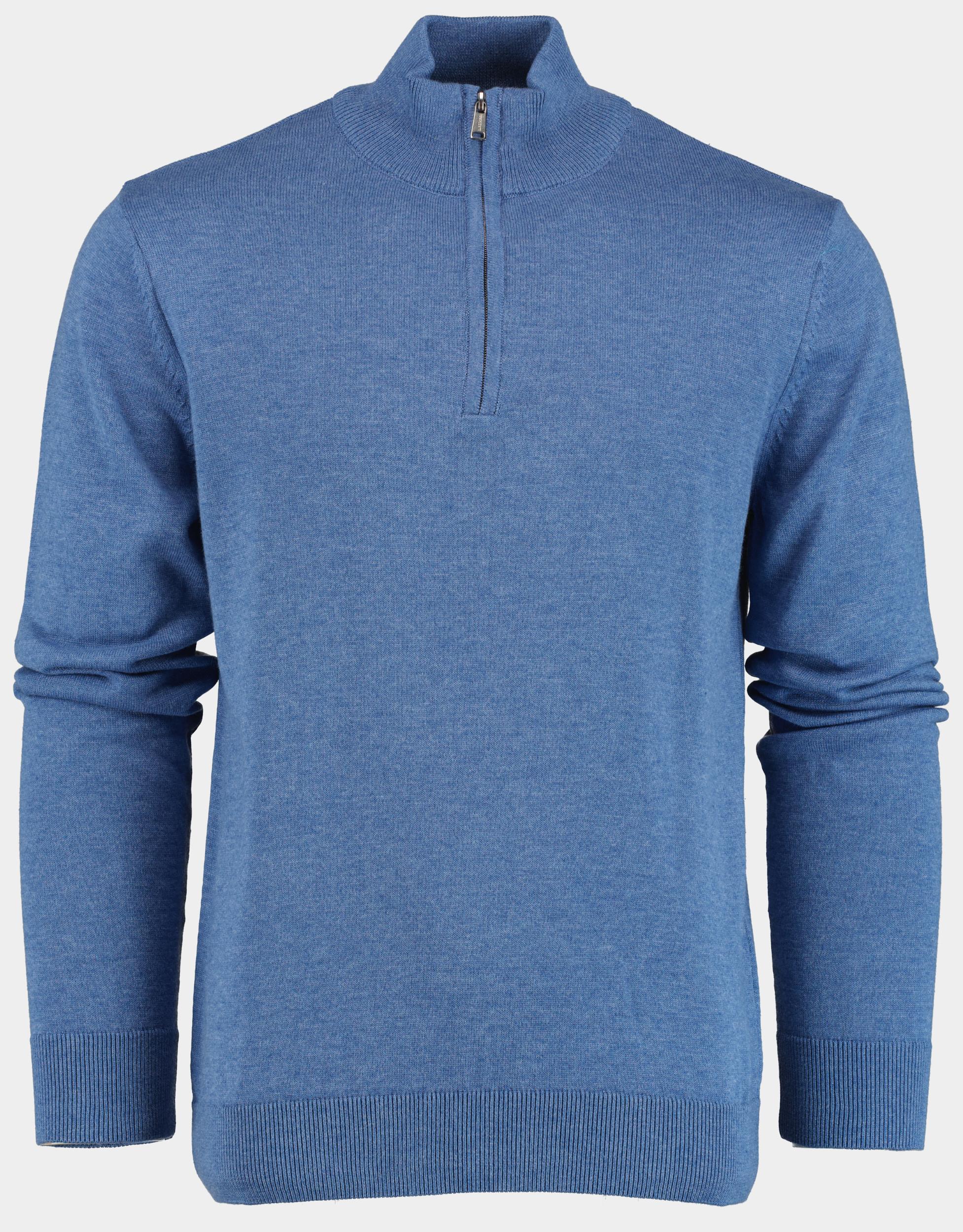 Bos Pullover Blauw met halve rits in kobaltblauw 302/8159