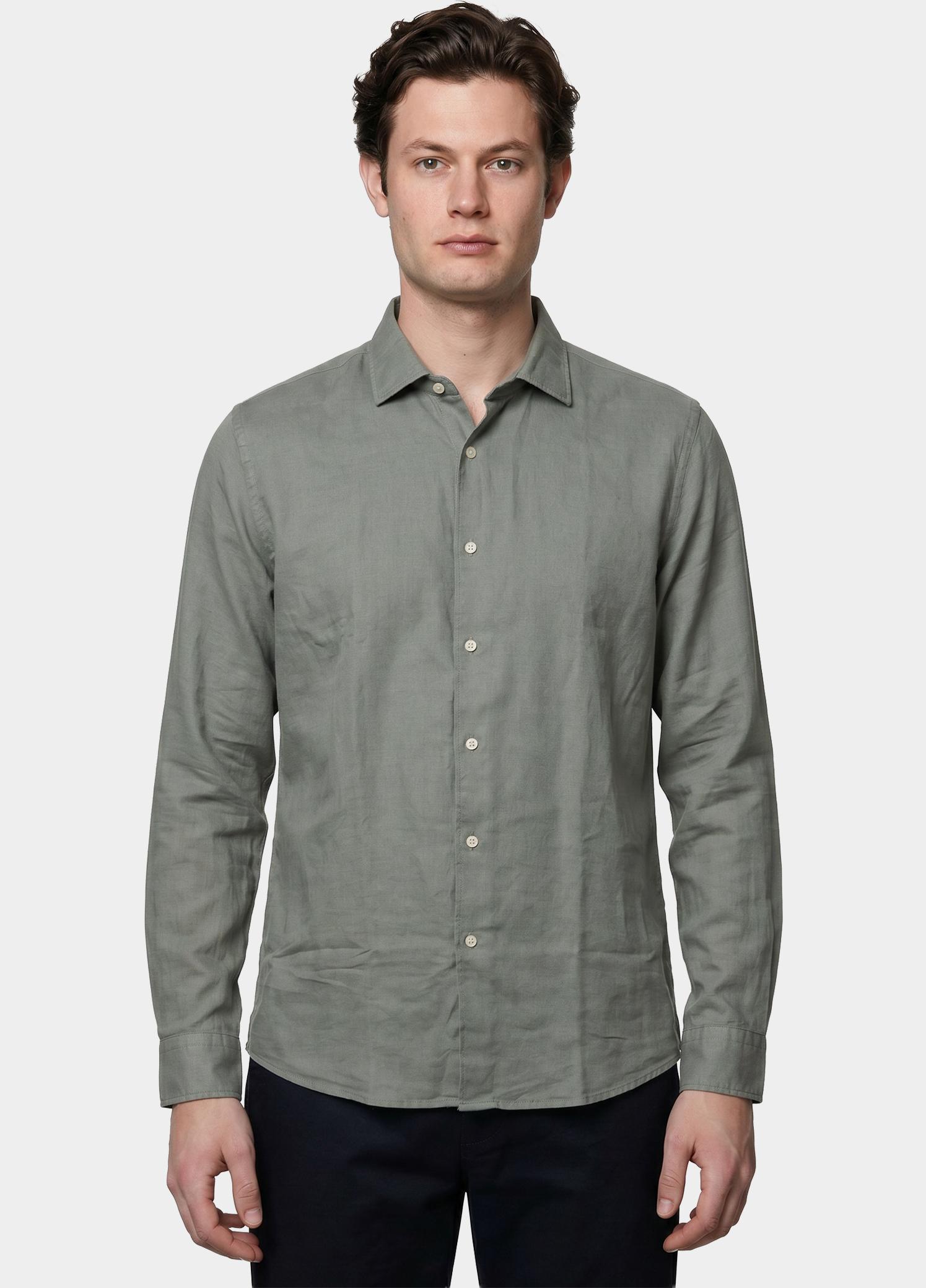 Bos Casual hemd lange mouw Groen Linnen Shirt 5405.426/356
