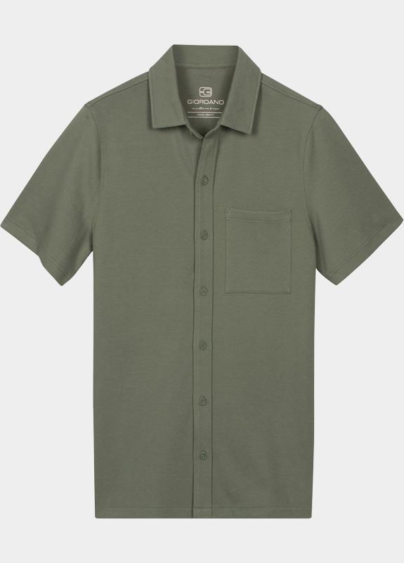 Giordano overhemd korte mouw heren Groen Puglia Short Sleeve Shirt Dou 616070/70