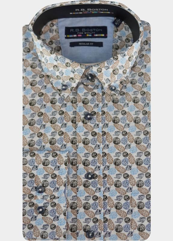 R.B. Boston Casual hemd lange mouw Bruin Regular Fit 100% Cotton 527670/622