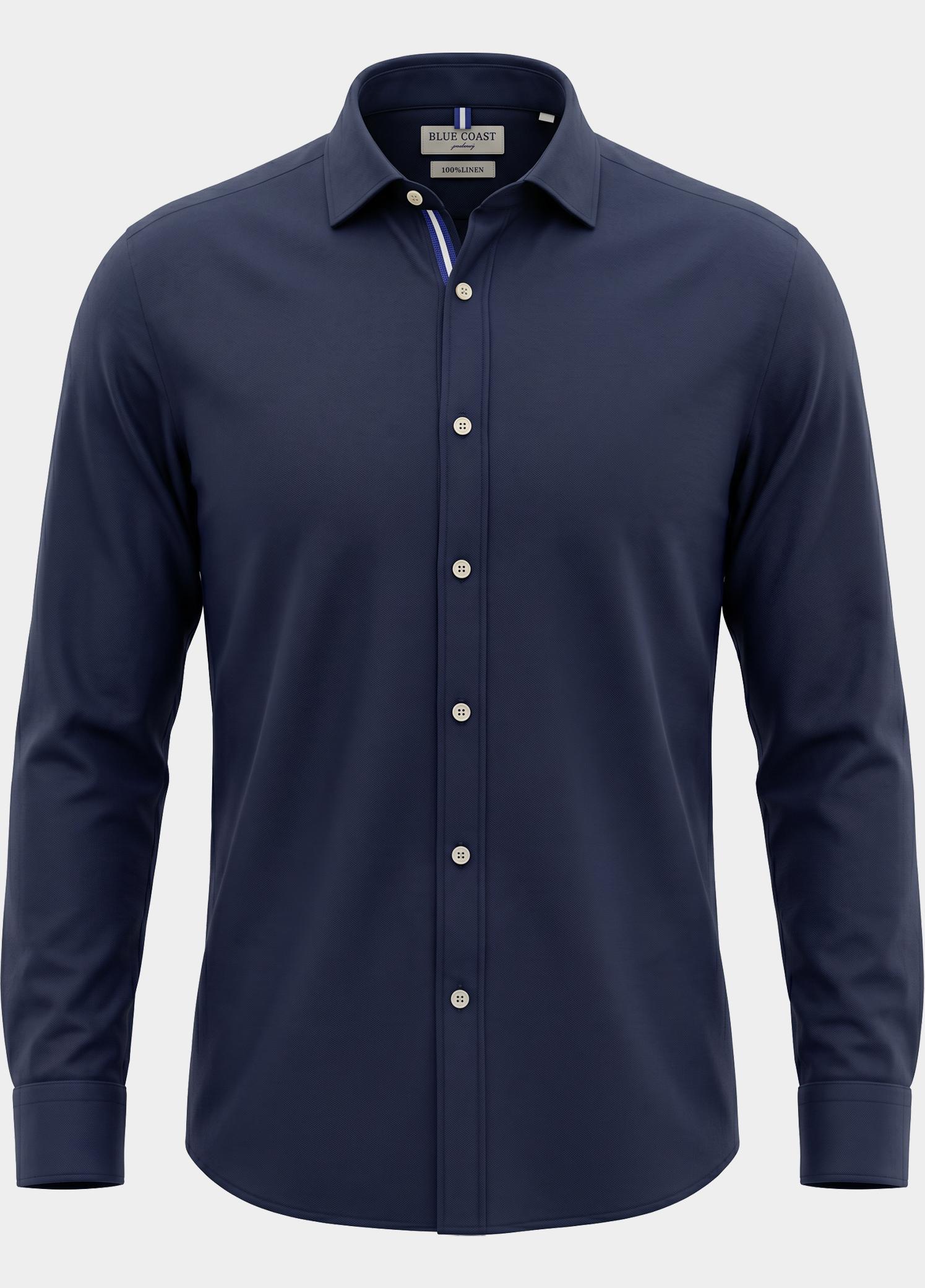 Blue Coast Overhemd heren Blauw 100% linnen, regular fit 118L/0060 Navy