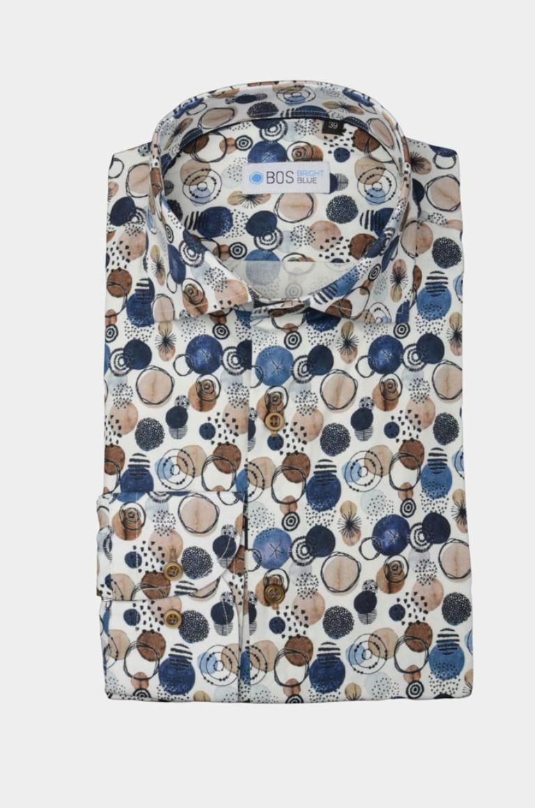 Bos Bright Blue Casual hemd lange mouw Blauw Overhemd cirkels blauw Bos 6/Blauw