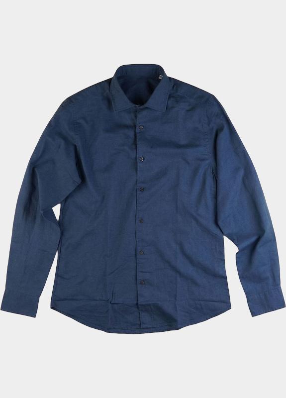 Bos Casual hemd lange mouw Blauw Linnen Shirt 5405.426/235
