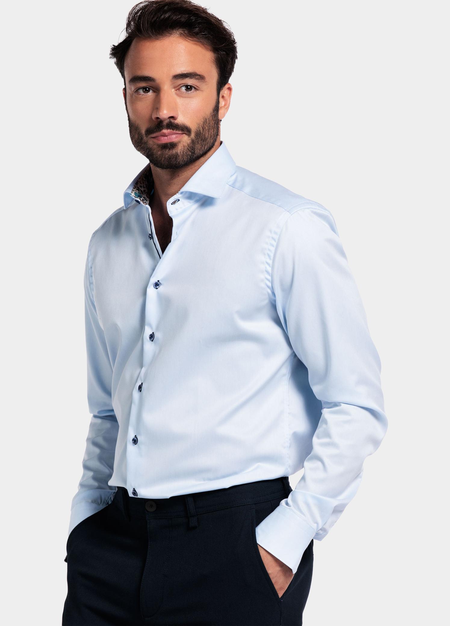 Giordano Overhemd heren Blauw Locarno long sleeve semi cuta 527877/61