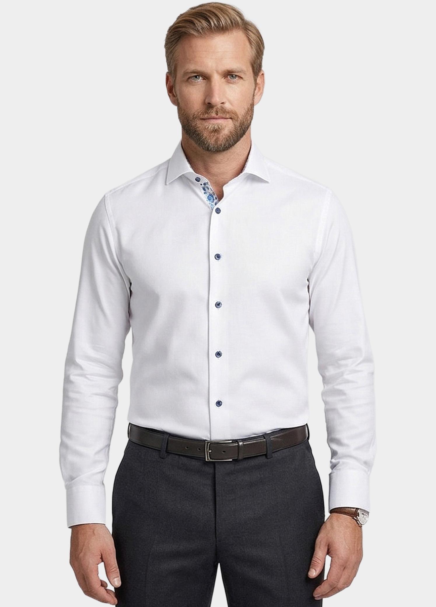 Giordano Overhemd heren Wit Locarno Row Long Sleeve Semi 617815/10