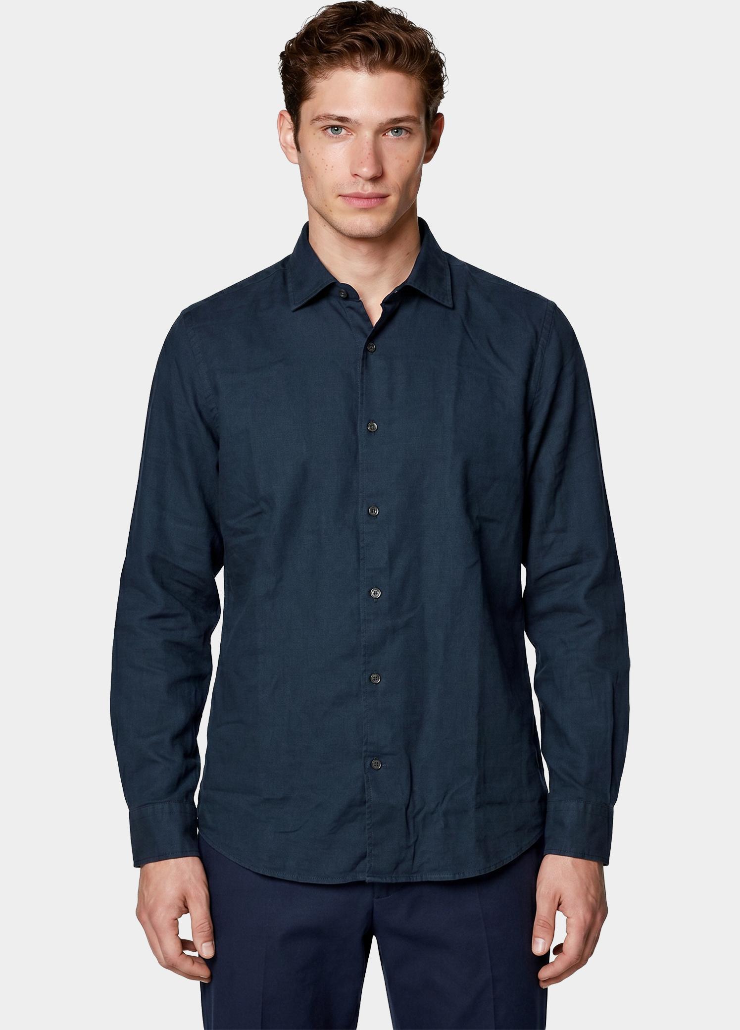 Bos Casual hemd lange mouw Blauw Linnen Shirt 5405.426/208