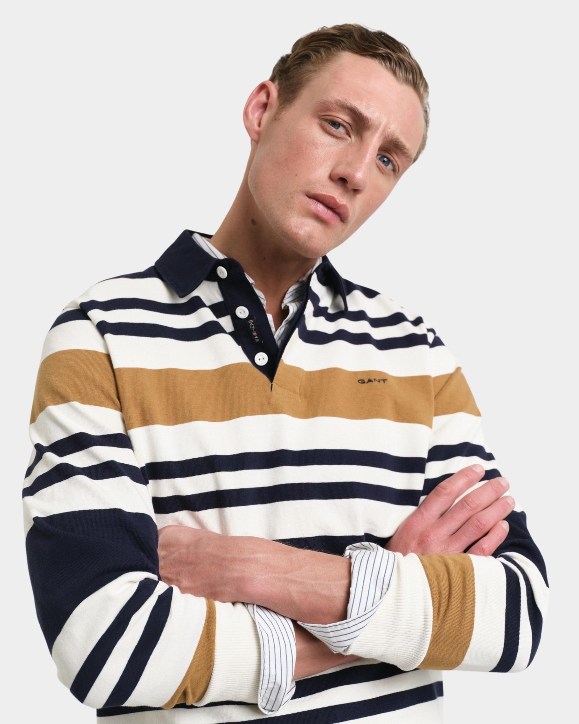 Gant Polo lange mouw Beige Multistripe heavy rugger 2015083/244