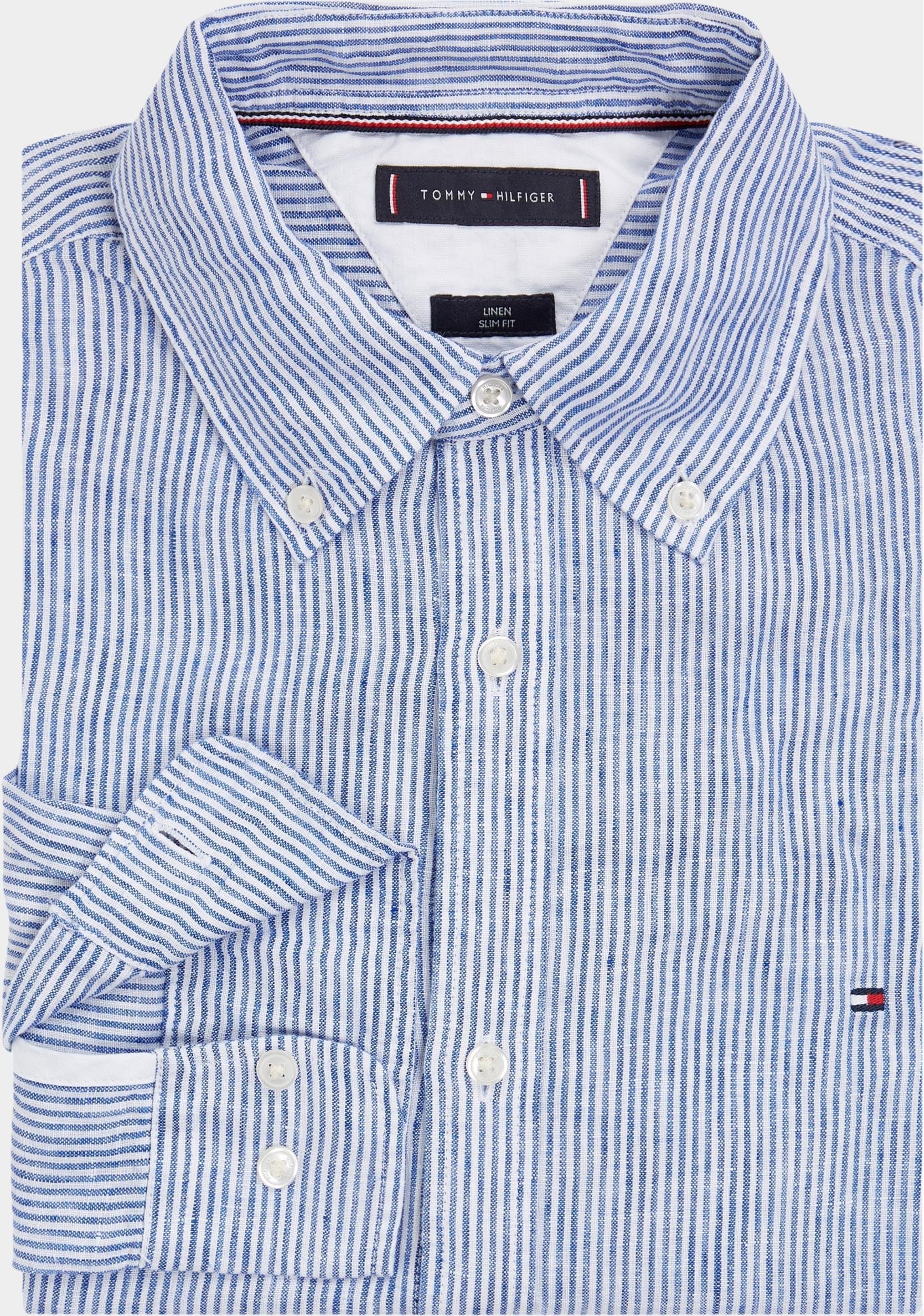 Tommy Hilfiger Casual hemd lange mouw Blauw Linen Stripe SF shirt MW0MW31782/0A4