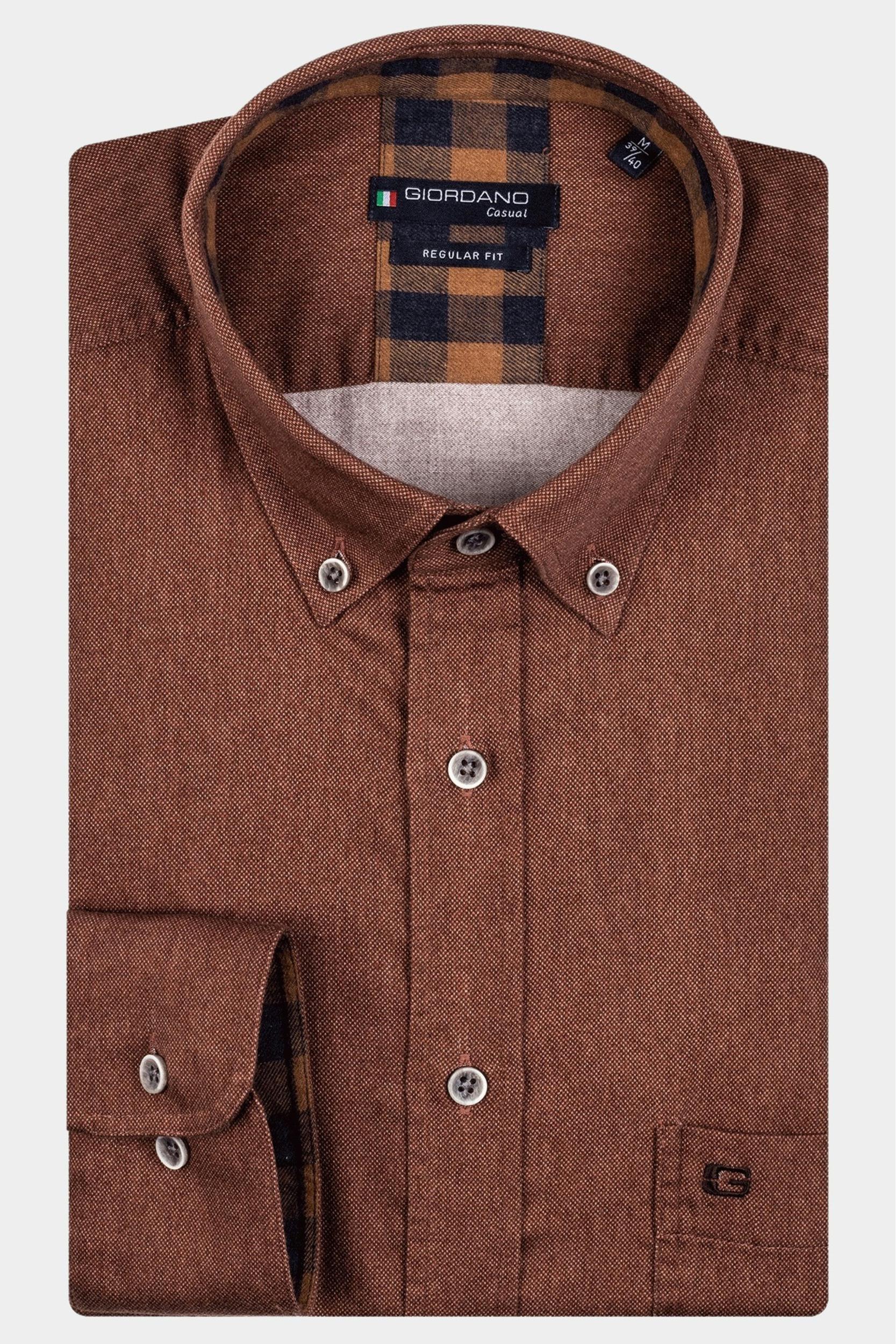 Giordano Casual hemd lange mouw Bruin Ivy 227009/80