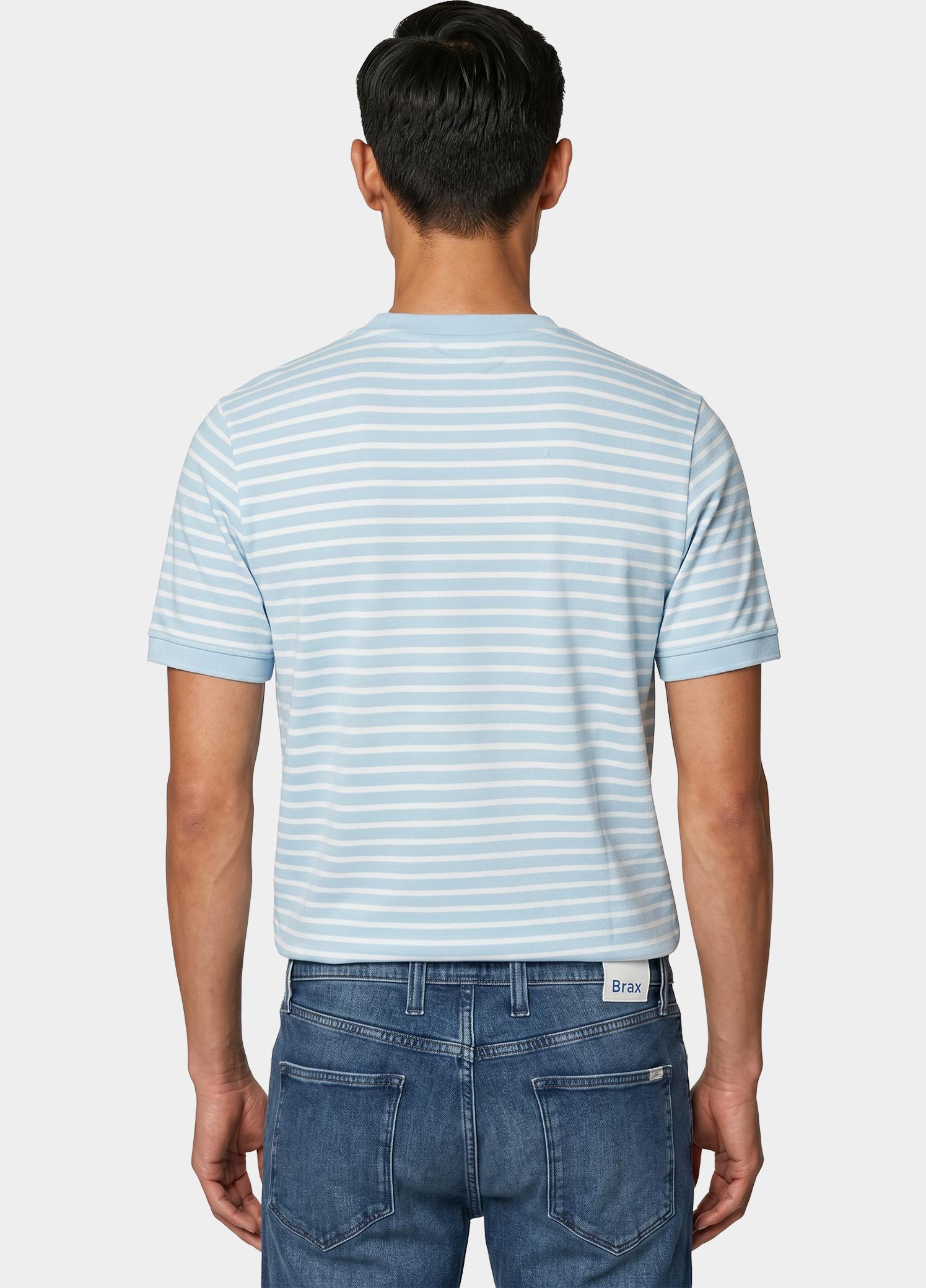 Marco Manzini T-shirt heren Blauw Isaac Stripe T-shirt Pique MMZ25108IS18/210 light blue