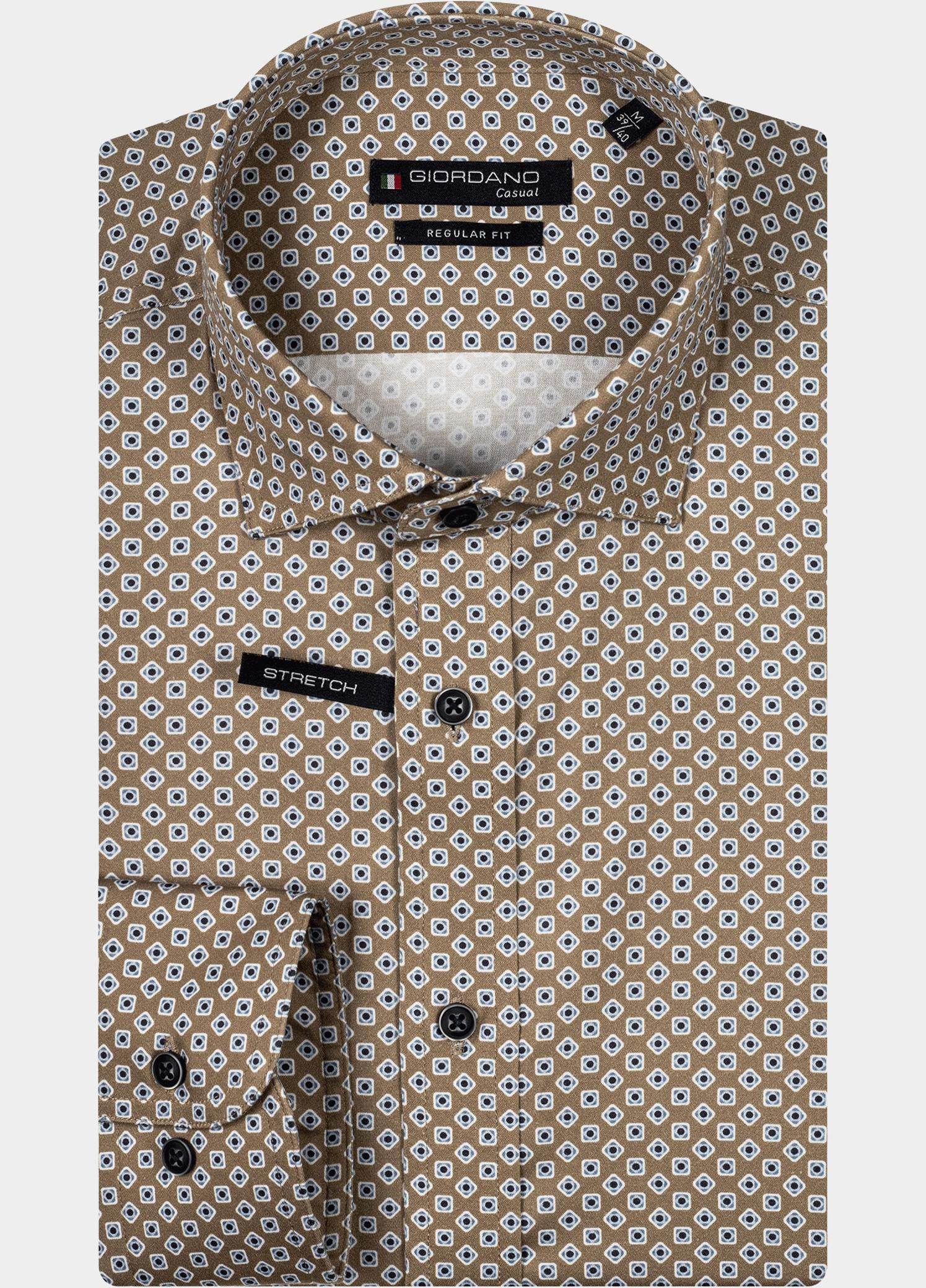 Giordano Overhemd heren Bruin Edward LS Graphic Minimal Pri 427024/80