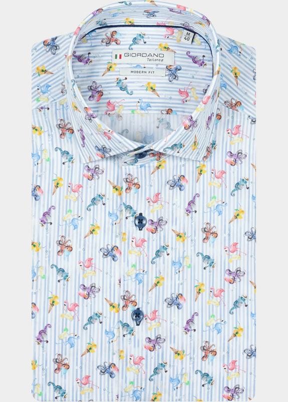 Giordano Overhemd heren Blauw Locarno Long Sleeve Semi Cuta 617866/60