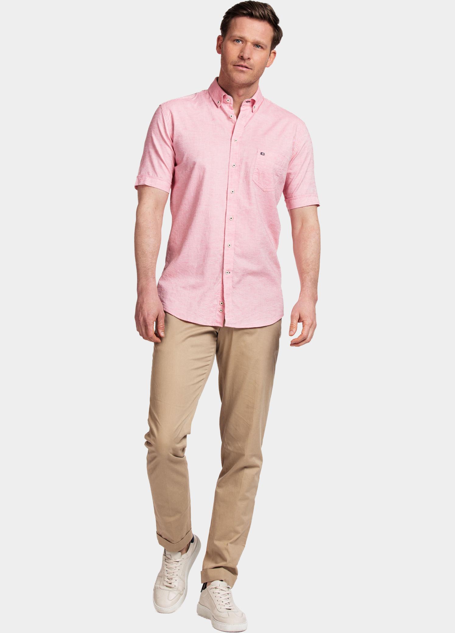 Giordano overhemd korte mouw heren Roze League, SS Button Down Solid 416001/31