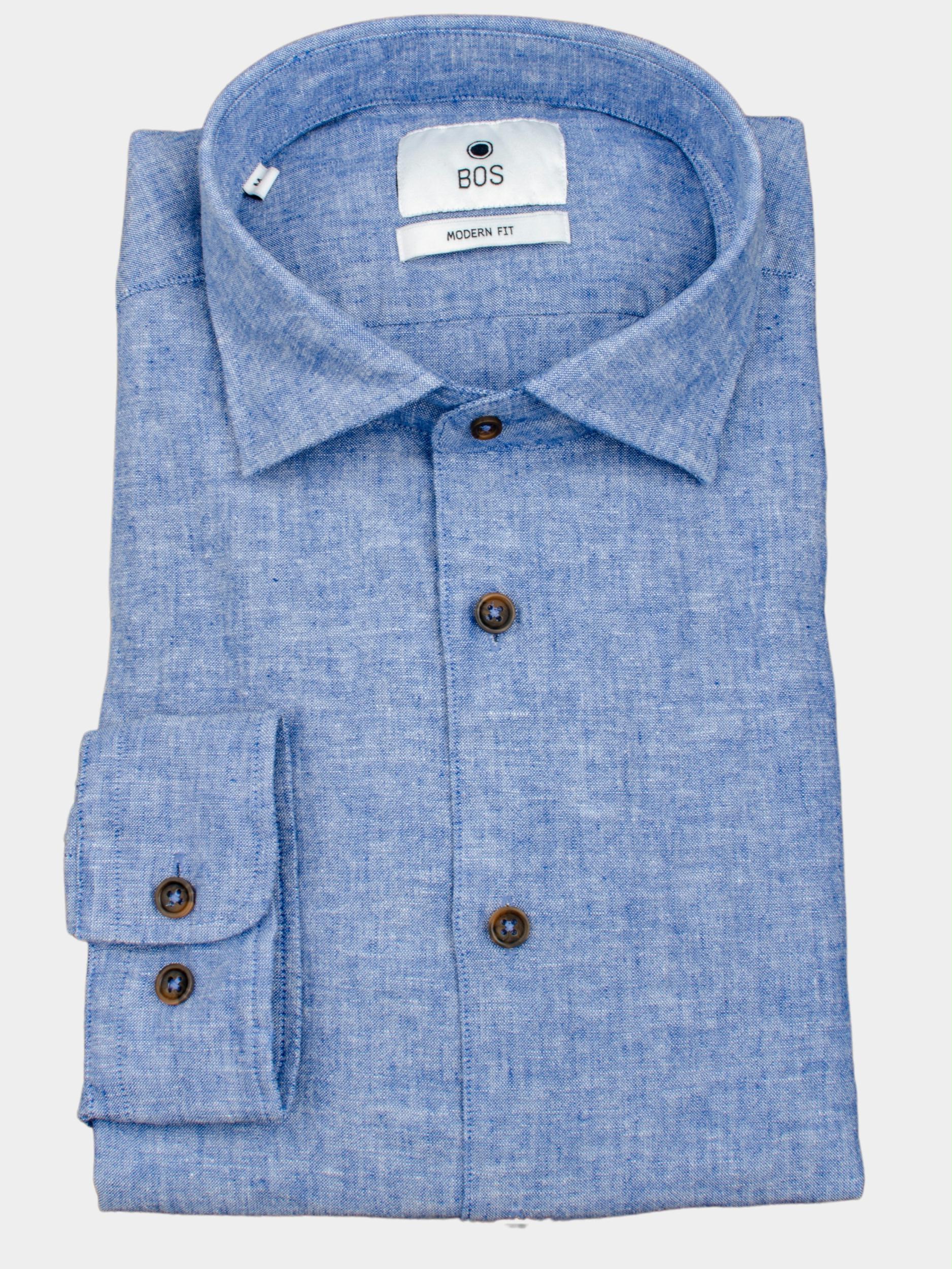Bos Bright Blue Casual hemd lange mouw Blauw Linen Shirt Ls 22107LI33BO/267 d.denim