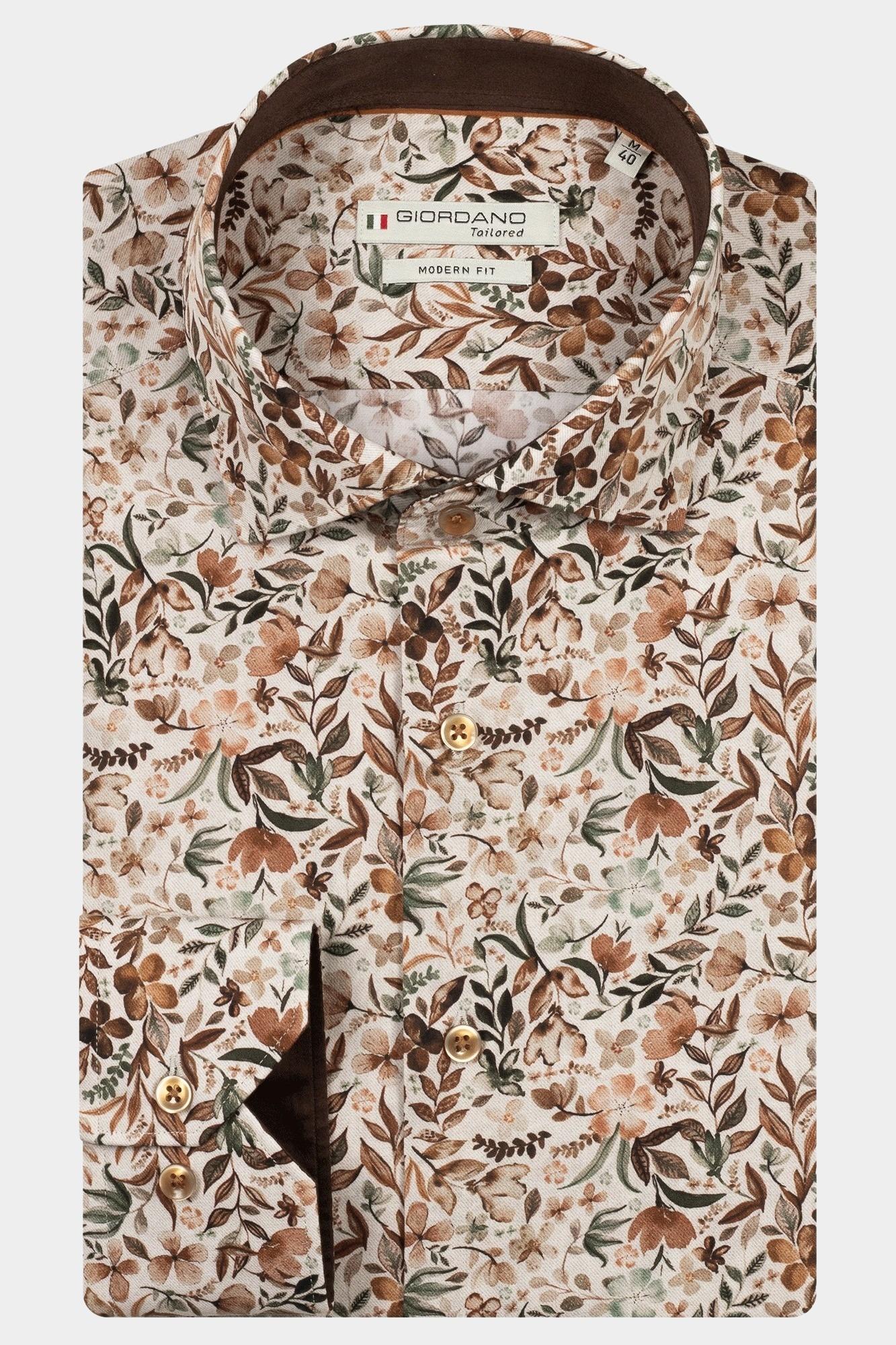 Giordano Casual hemd lange mouw Bruin Maggiore long sleeve semi cut 527810/80