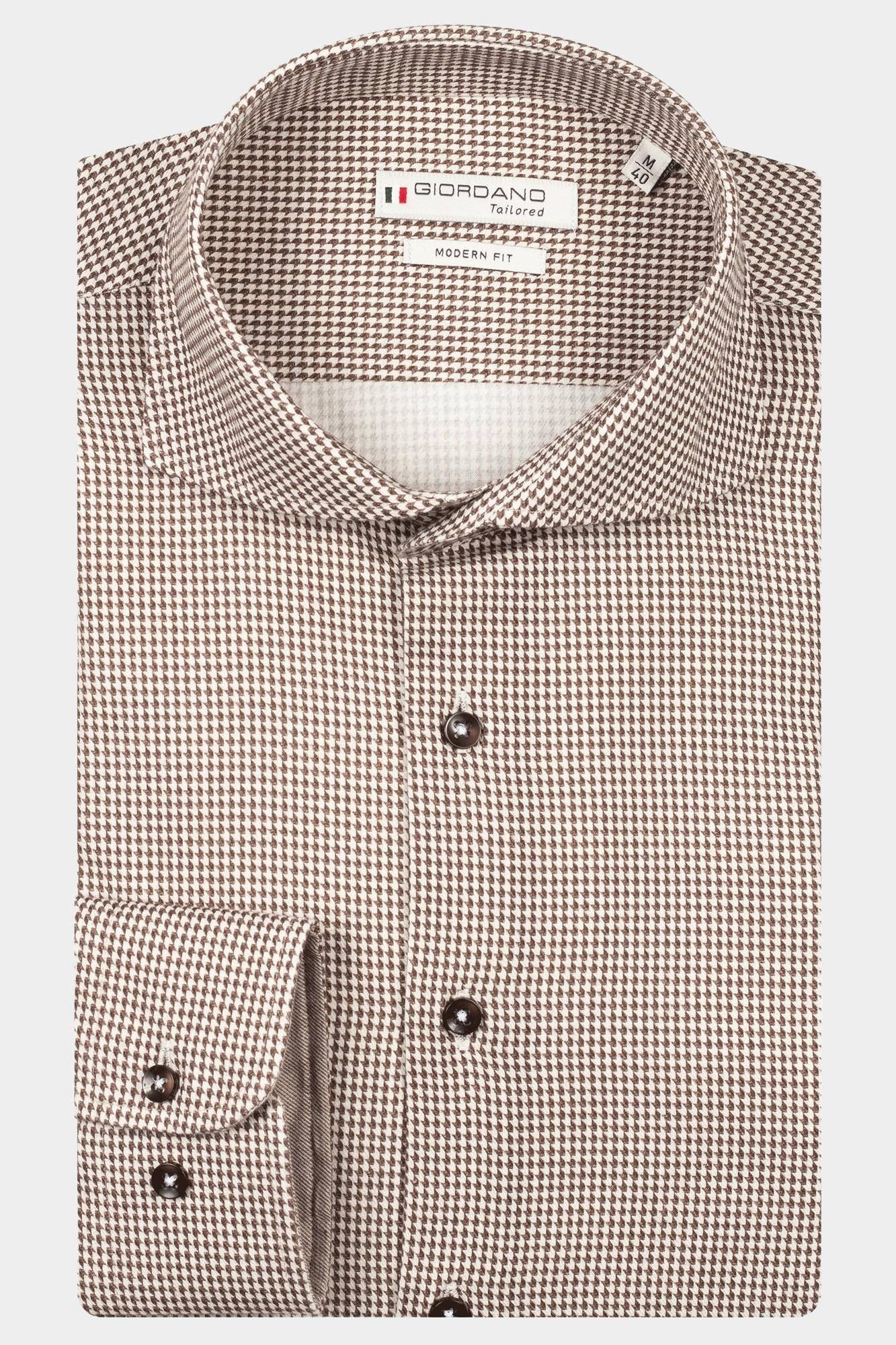 Giordano Casual hemd lange mouw Bruin Locarno long sleeve semi cuta 527832/80