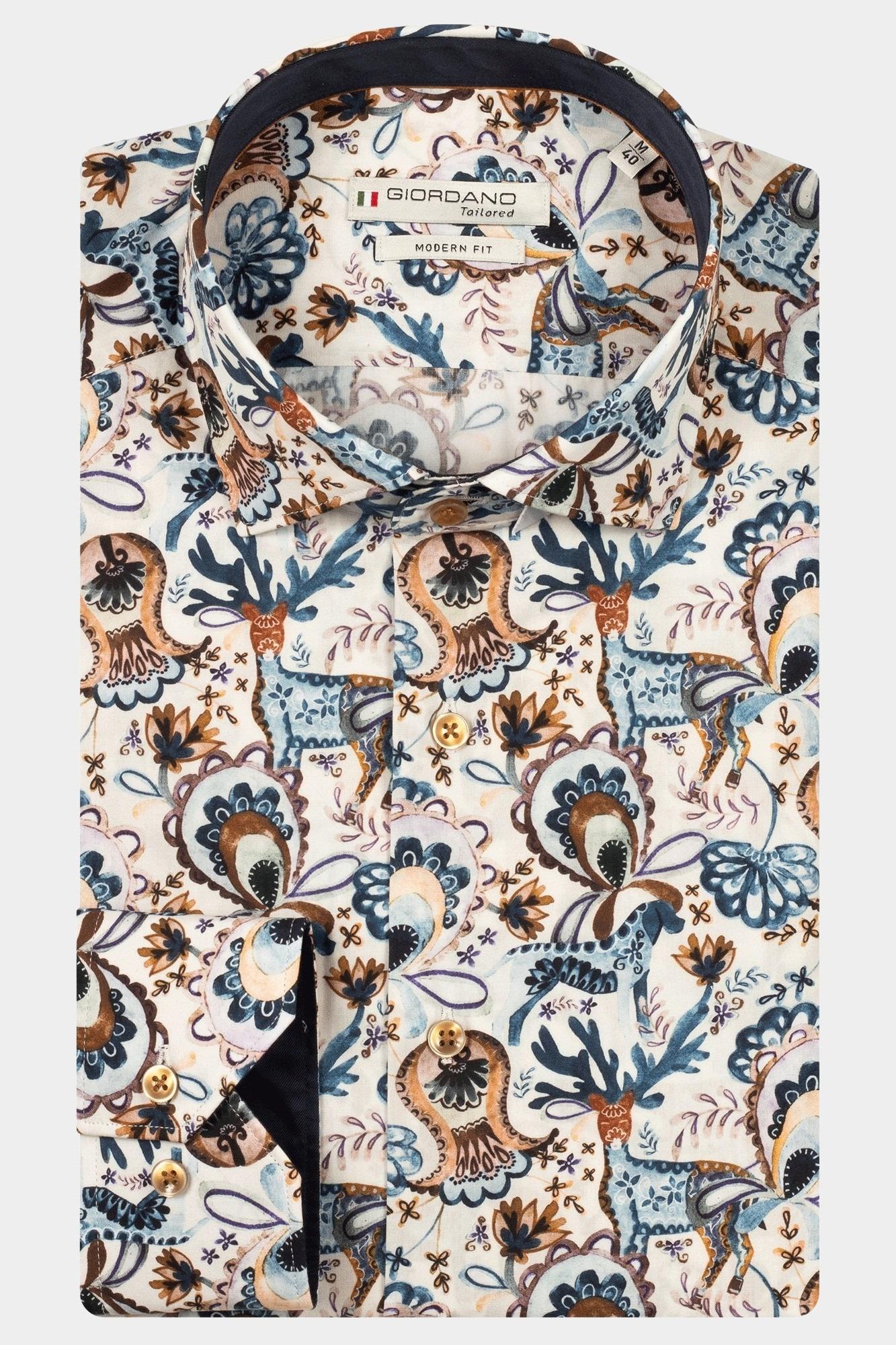 Giordano Casual hemd lange mouw Bruin Maggiore long sleeve semi cut 527809/80