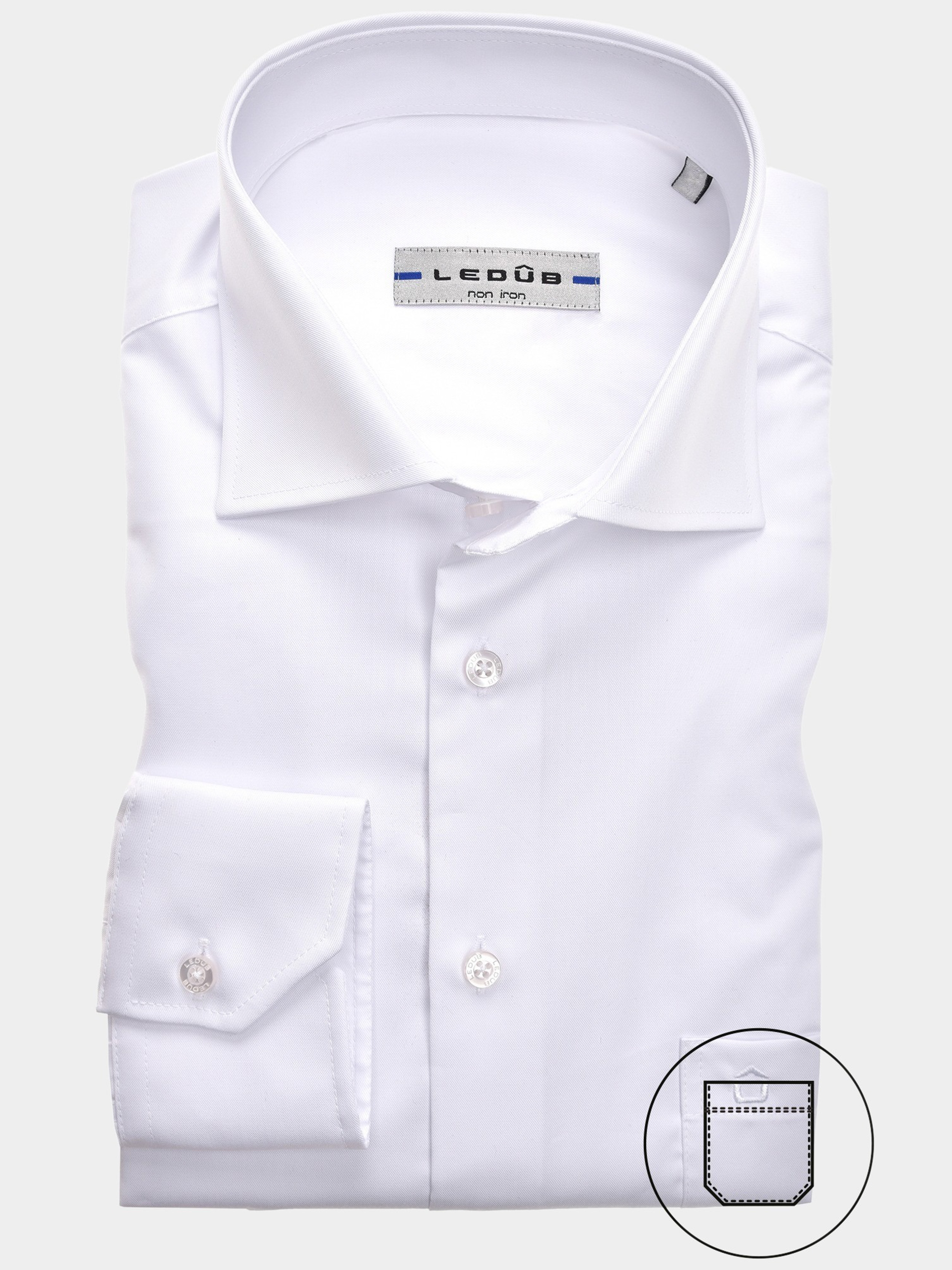 Ledub Business hemd lange mouw Wit overhemd modern fit wit