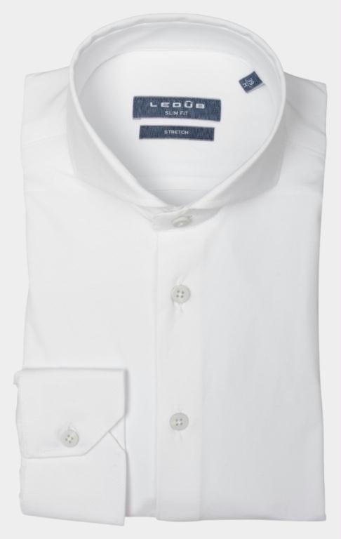 Ledub Business hemd lange mouw Wit Overhemd met Stretch Slimfit 0139538/910000