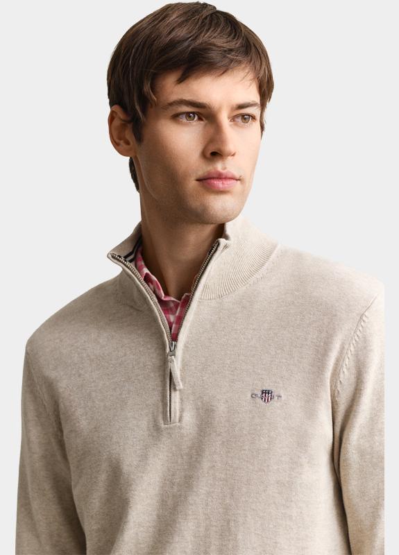 Gant Half Zip Beige Klassieke sweater van katoen 8030564/198