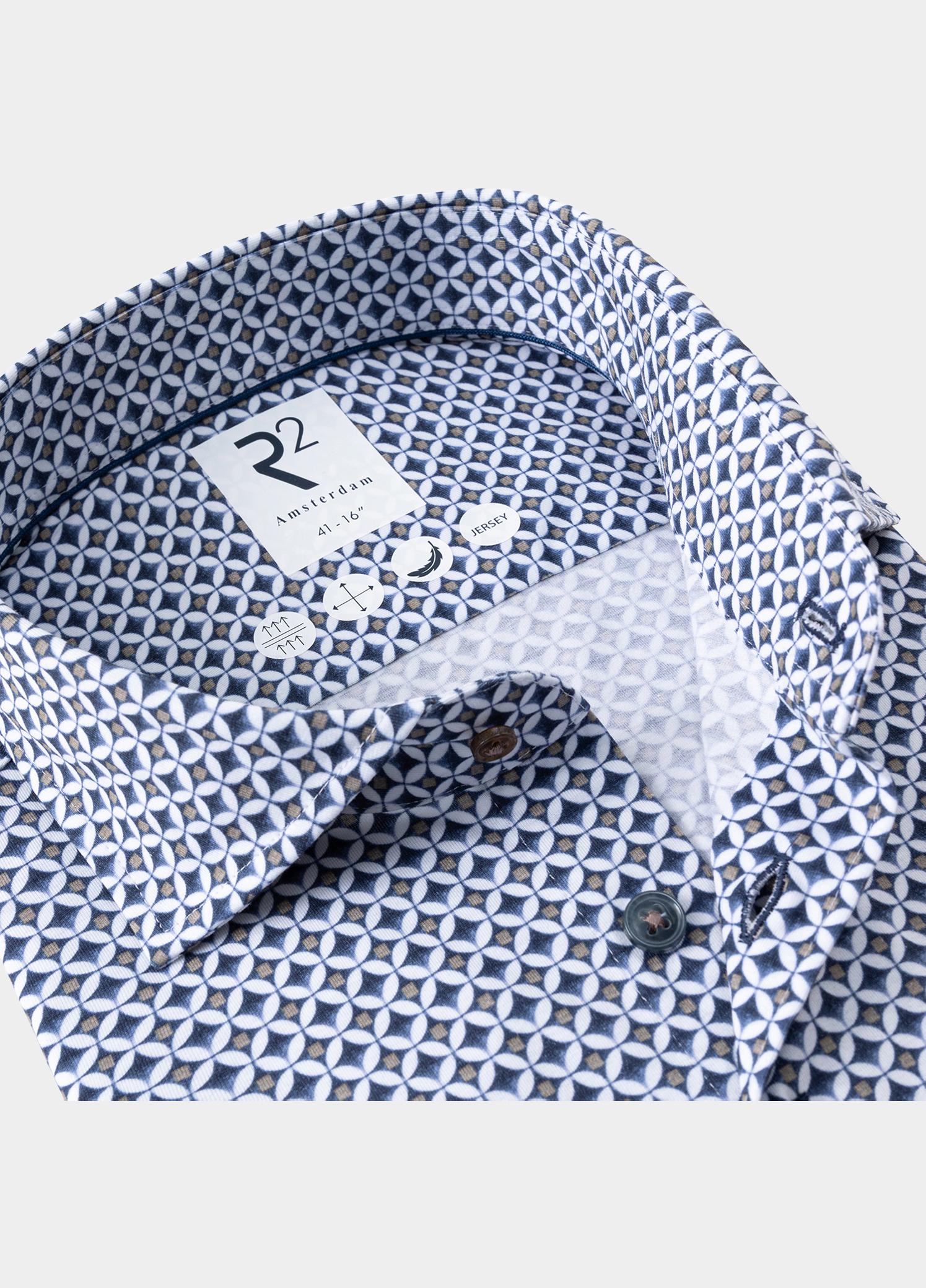 R2 Amsterdam Overhemd extra lange mouw Blauw Printed single jersey shirt 134.WSP.XLS.008/010