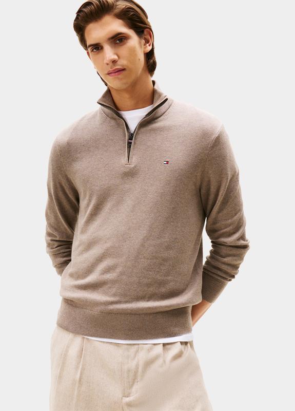 Tommy Hilfiger Half Zip Beige PIMA ORG CTN CASHMERE ZIP MOC MW0MW28049/HI3