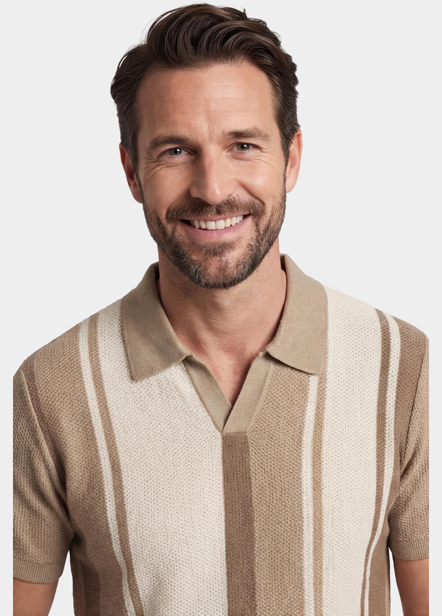 Baileys Polo heren Bruin Polo knitted-SS V-Collar all 615770/865