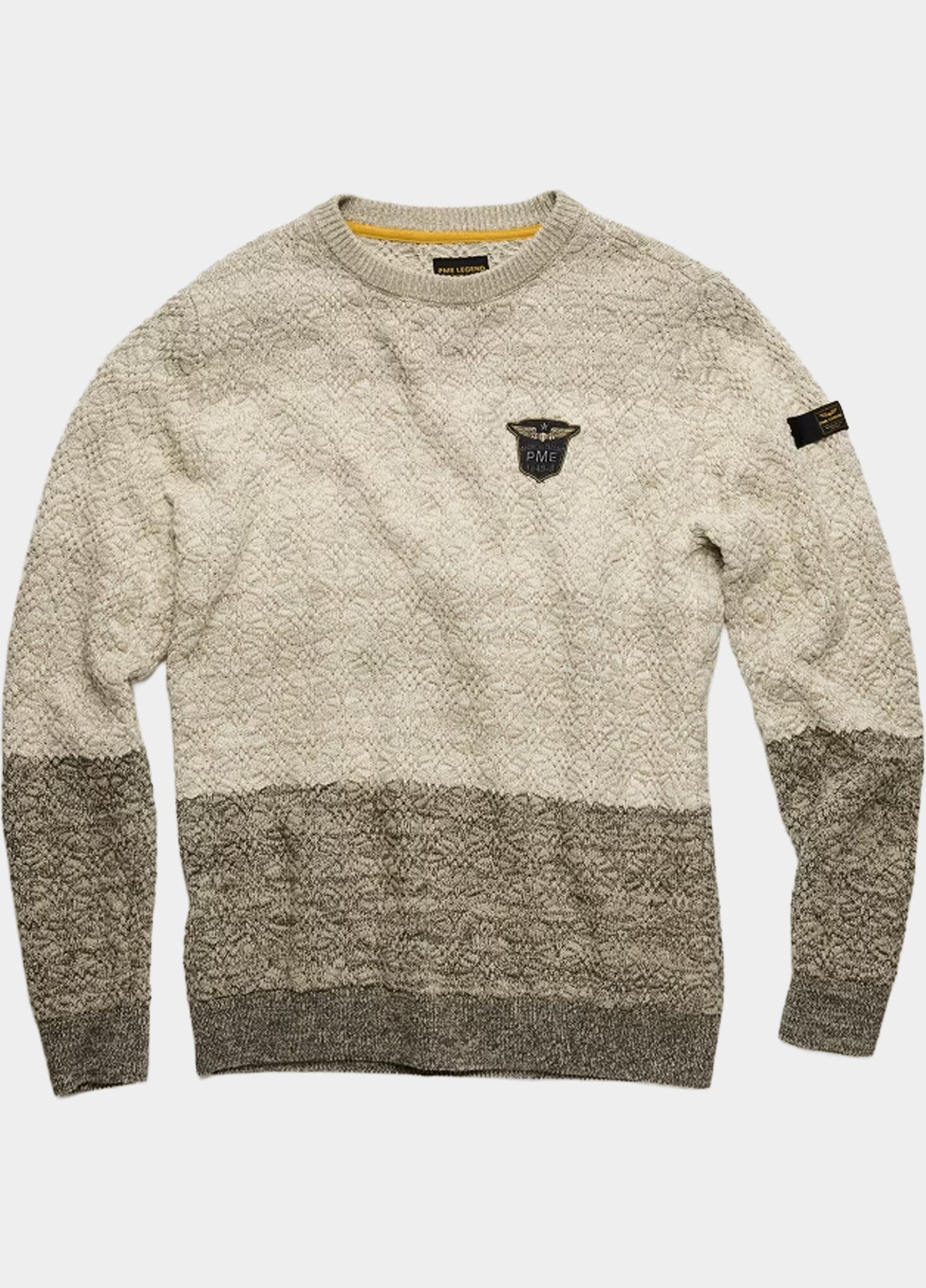 PME Legend Pullover heren Beige R-neck gradient knit PKW2609334/7013