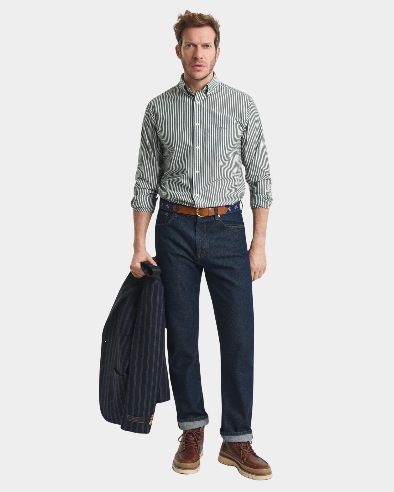 Gant Casual hemd lange mouw Groen REG CLASSIC POPLIN STRIPE SHI 3000130/338
