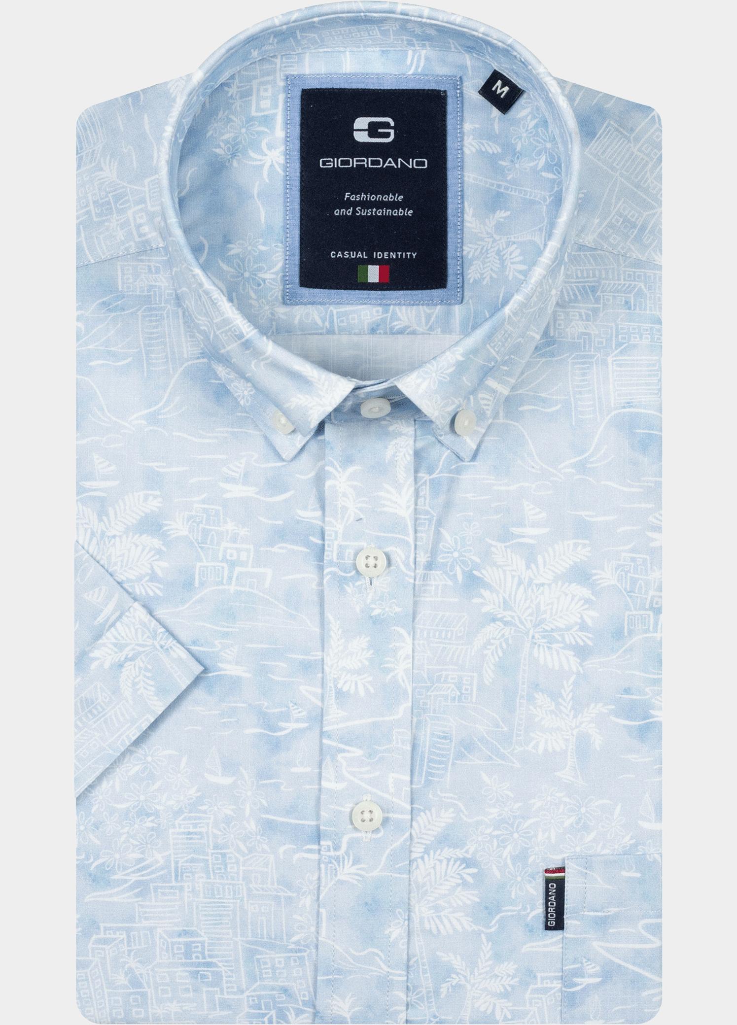 Giordano overhemd korte mouw heren Blauw Alfa Short Sleeve Button Down 616044/60