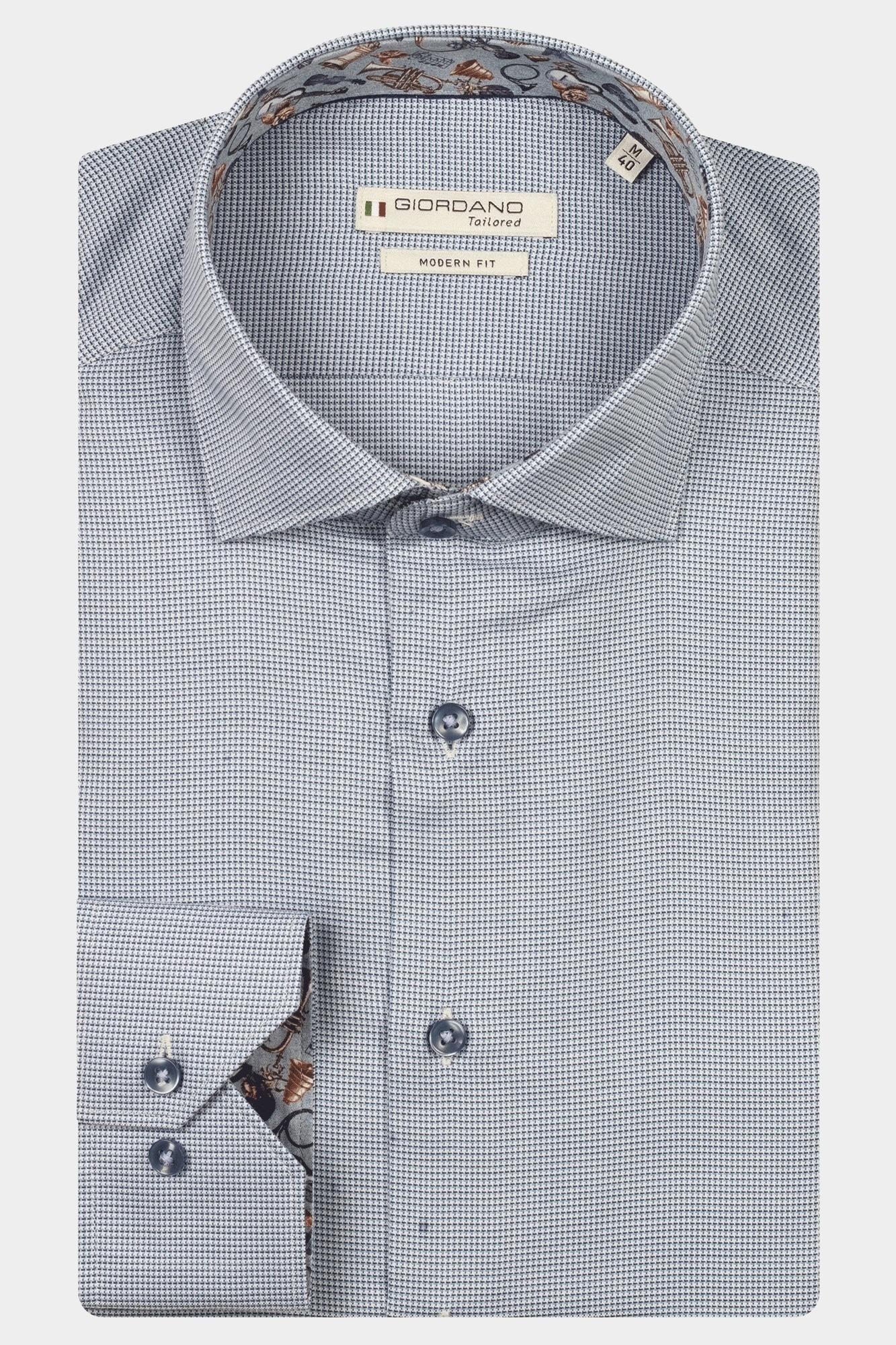 Giordano Casual hemd lange mouw Blauw Maggiore long sleeve semi cut 527840/60