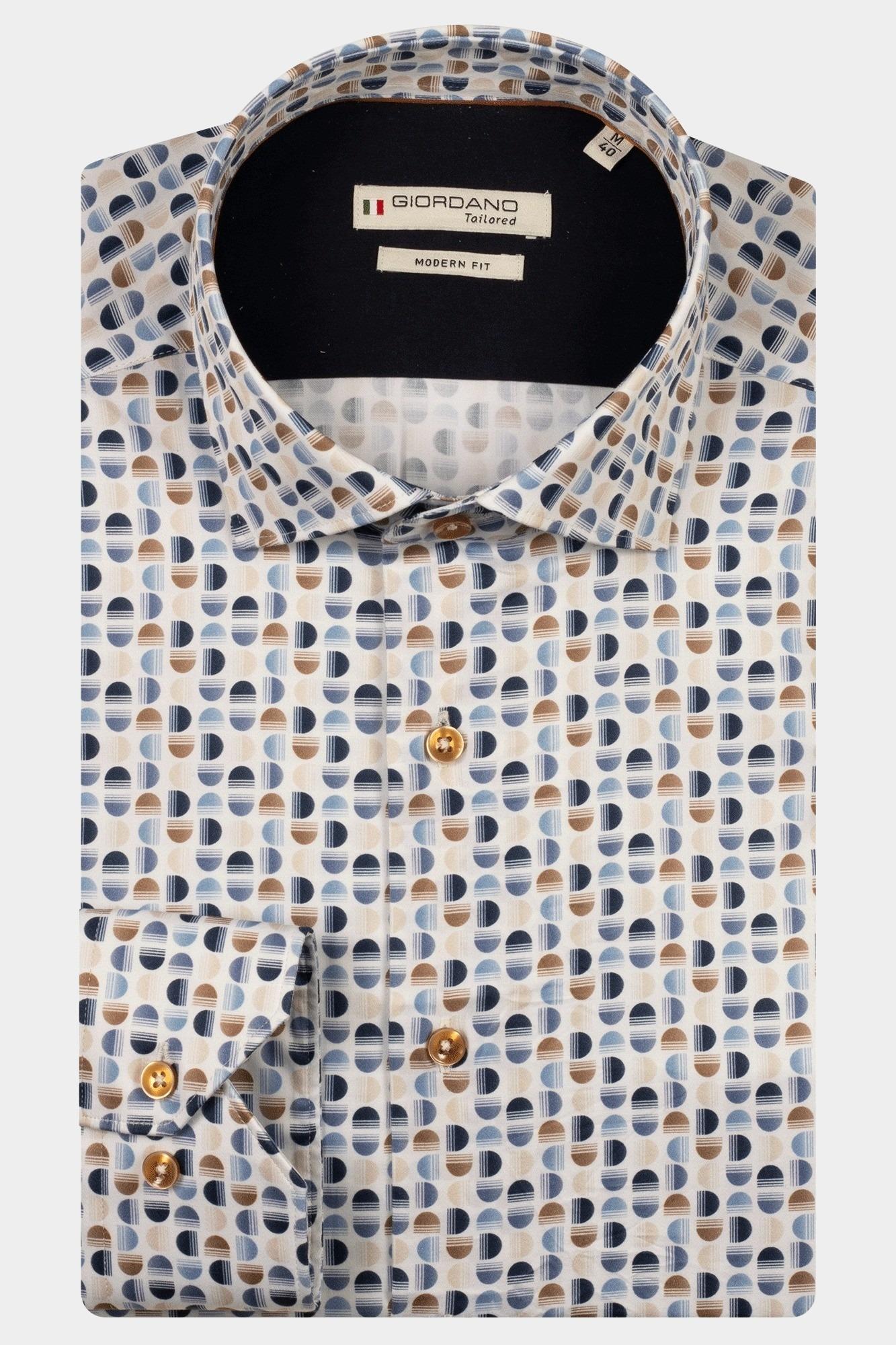 Giordano Casual hemd lange mouw Blauw Maggiore long sleeve semi cut 527821/60