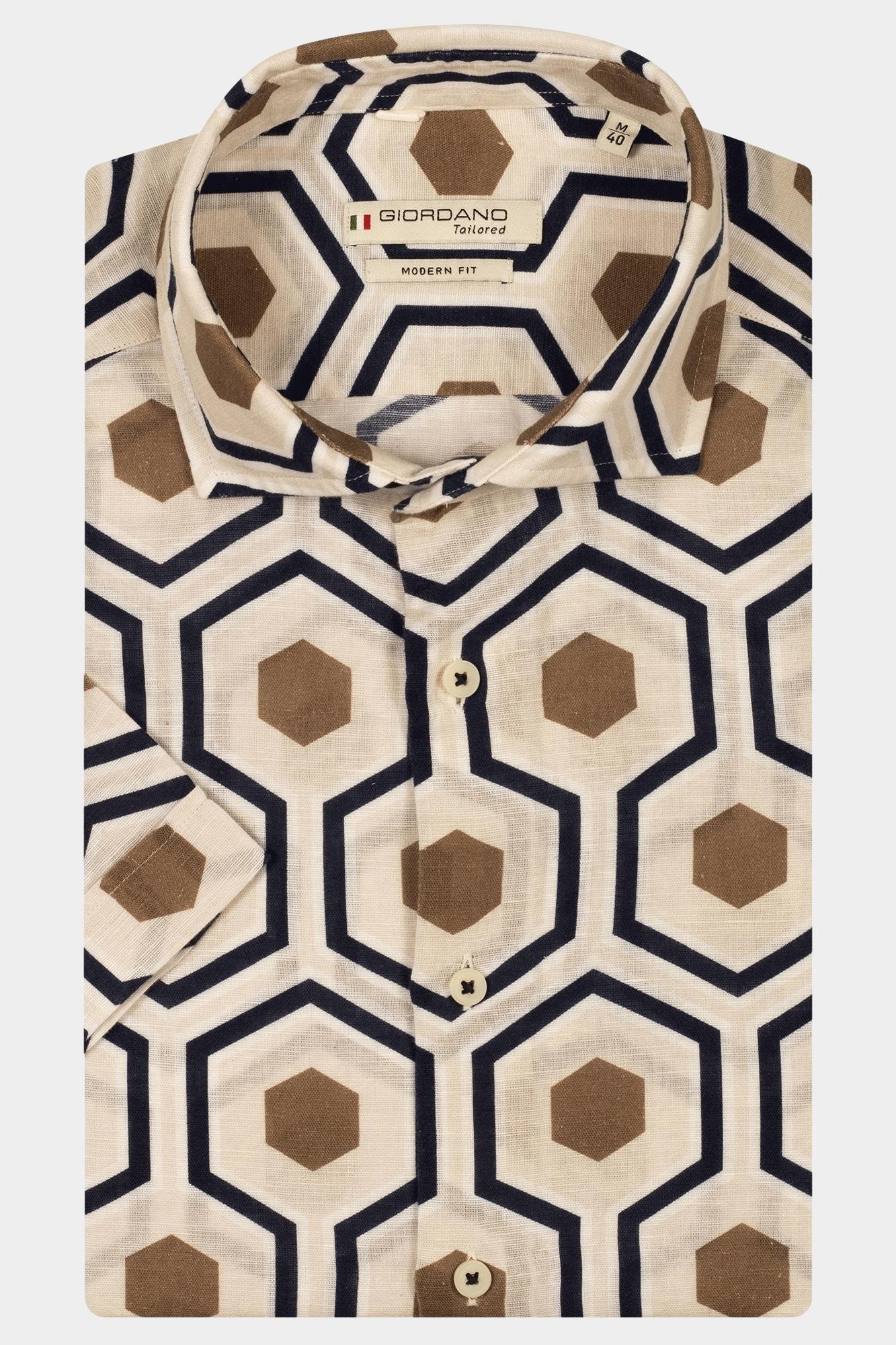 Giordano Casual hemd korte mouw Bruin Front Short sleeve cutaway li 516824/80