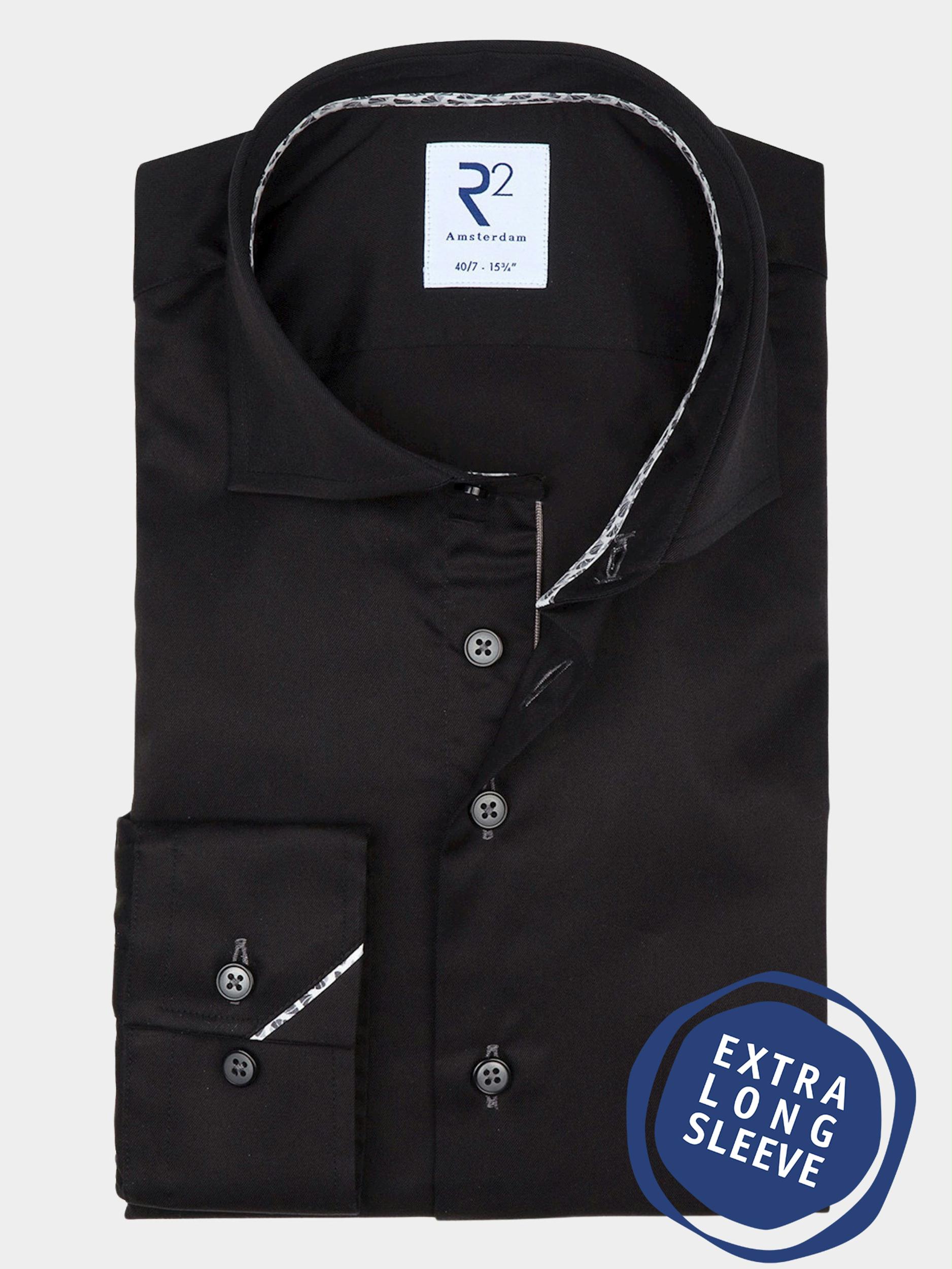 R2 Amsterdam Overhemd extra lange mouw Zwart  NOS.TWILL.XLS.004/020