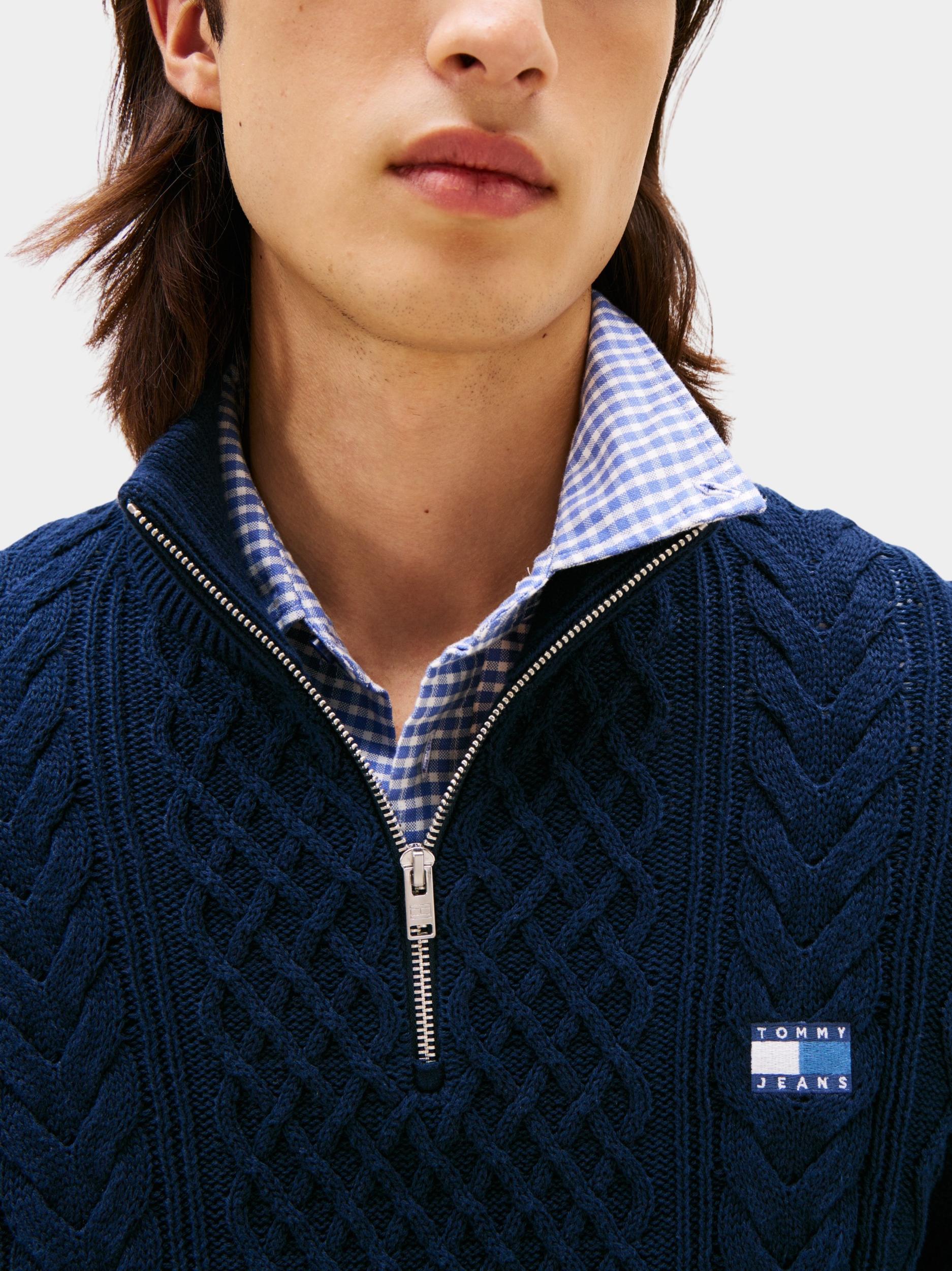 Tommy Jeans Half Zip Blauw TJM SLIM BADGE CABLE QRTR ZIP DM0DM22103/0GY