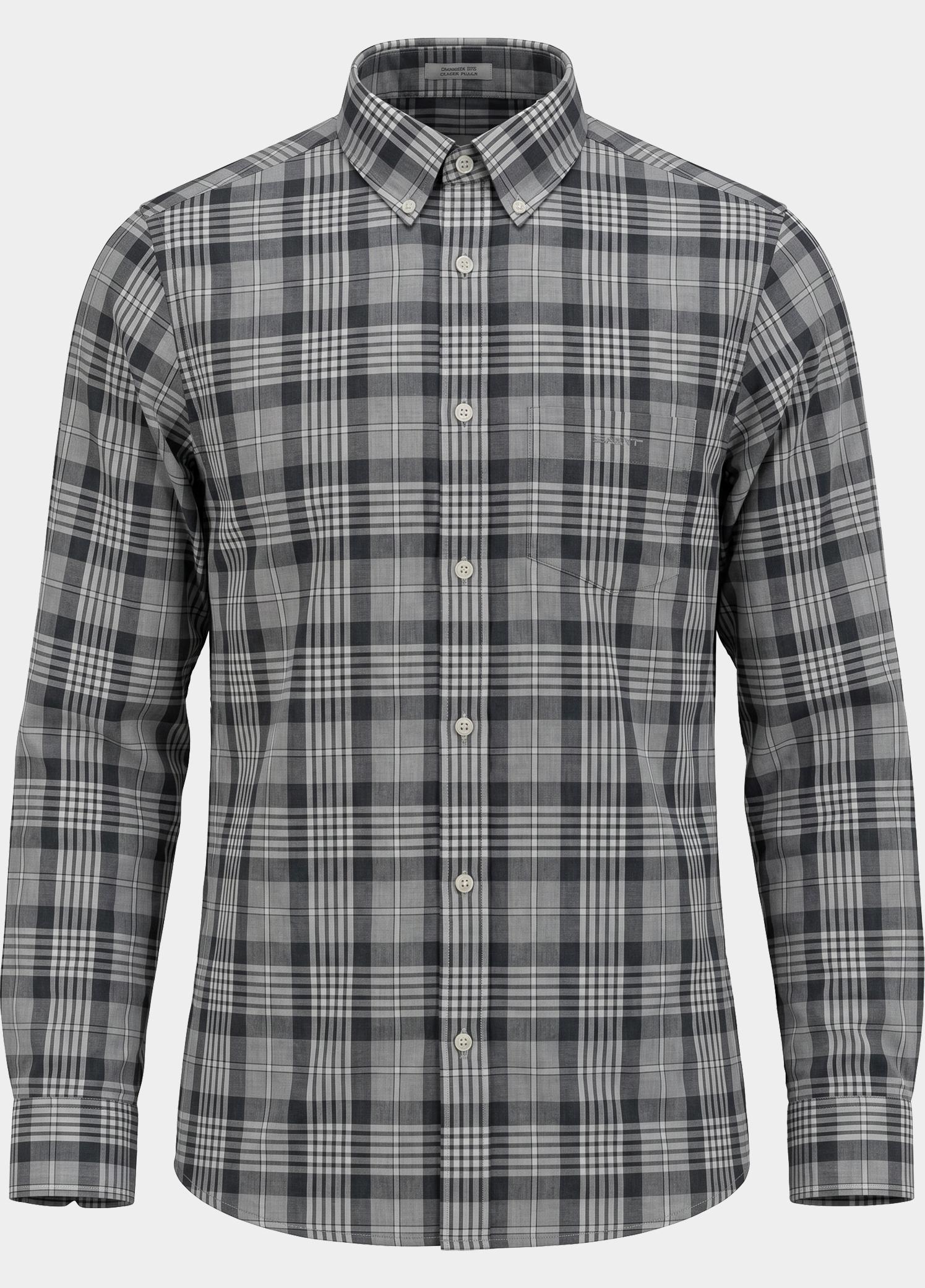Gant Overhemd heren Grijs Checked Melange Poplin Shirt 3262006/093
