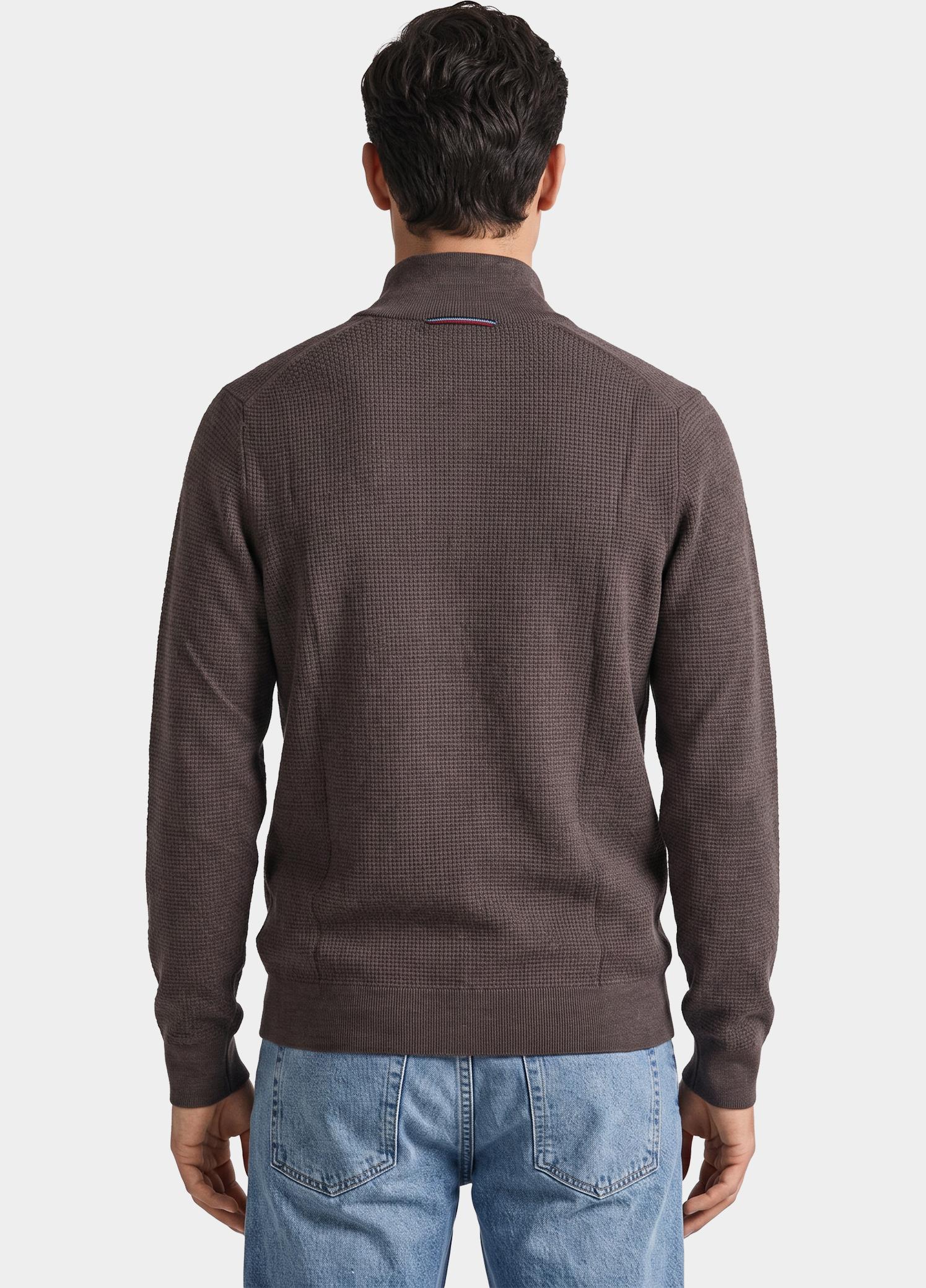 R2 Amsterdam Pullover heren Bruin Structured half zip 134.ZIP.001/042
