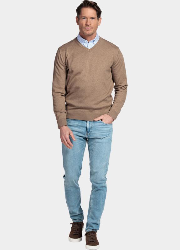 Bos Pullover heren Bruin Cotton V-neckregular fit zand 618100CCT-13/865
