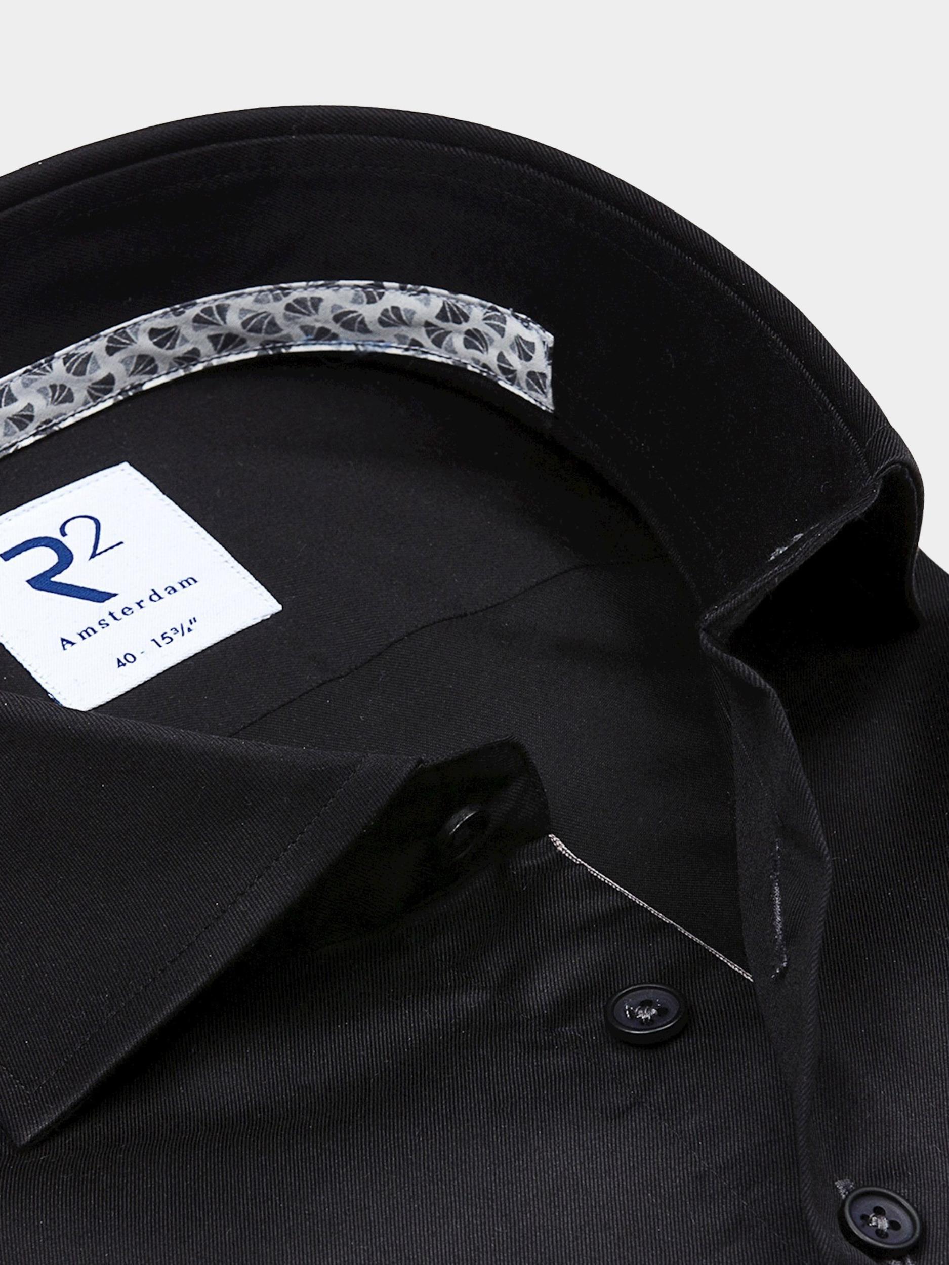 R2 Amsterdam Casual hemd lange mouw Zwart  NOS.TWILL.004/020