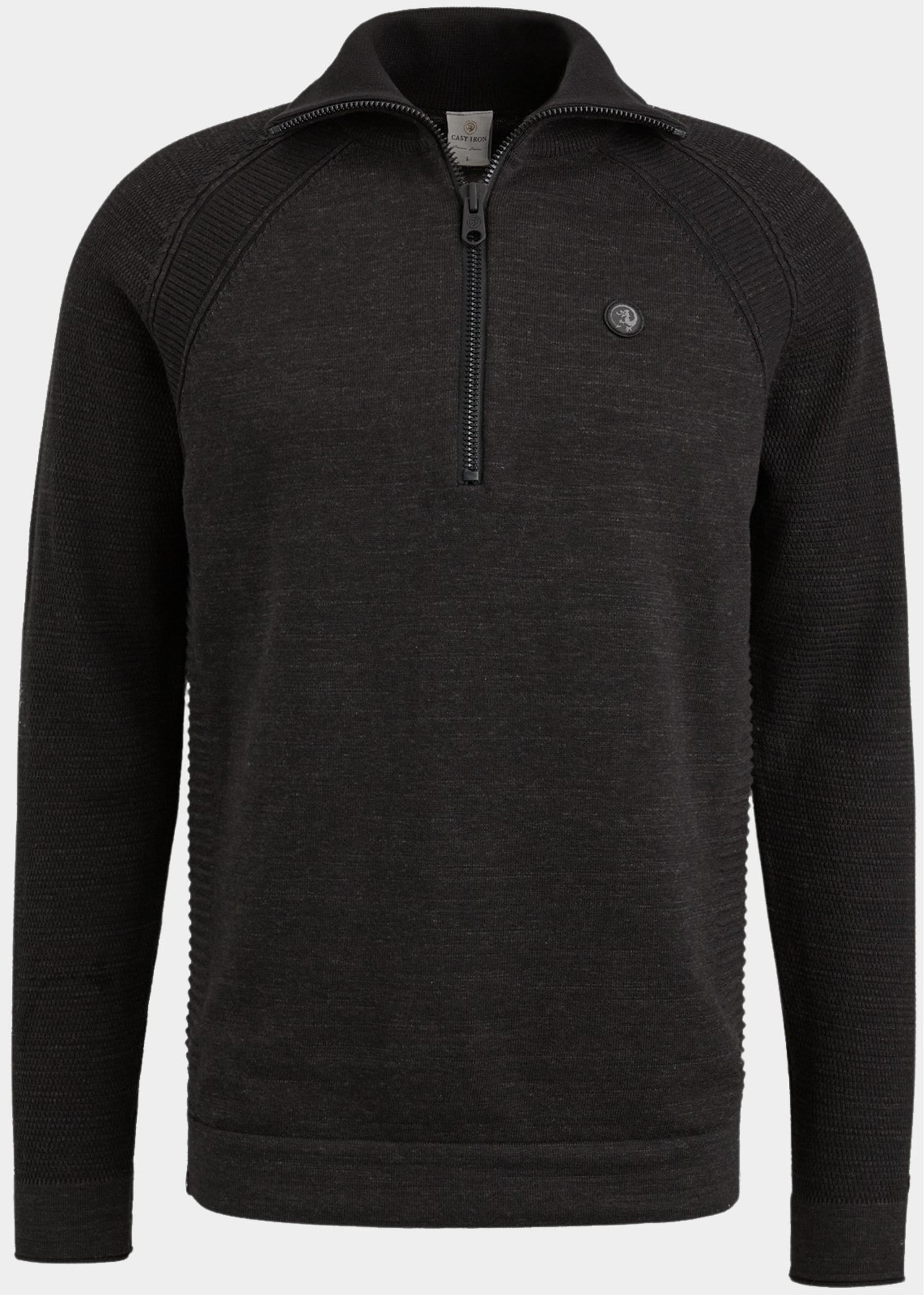 Cast Iron Pullover Zwart Half zip collar cotton heathe CKW2309327/9067