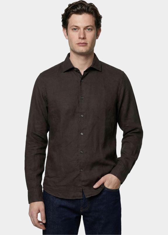 Bos Casual hemd lange mouw Bruin Linnen Shirt 5405.426/679