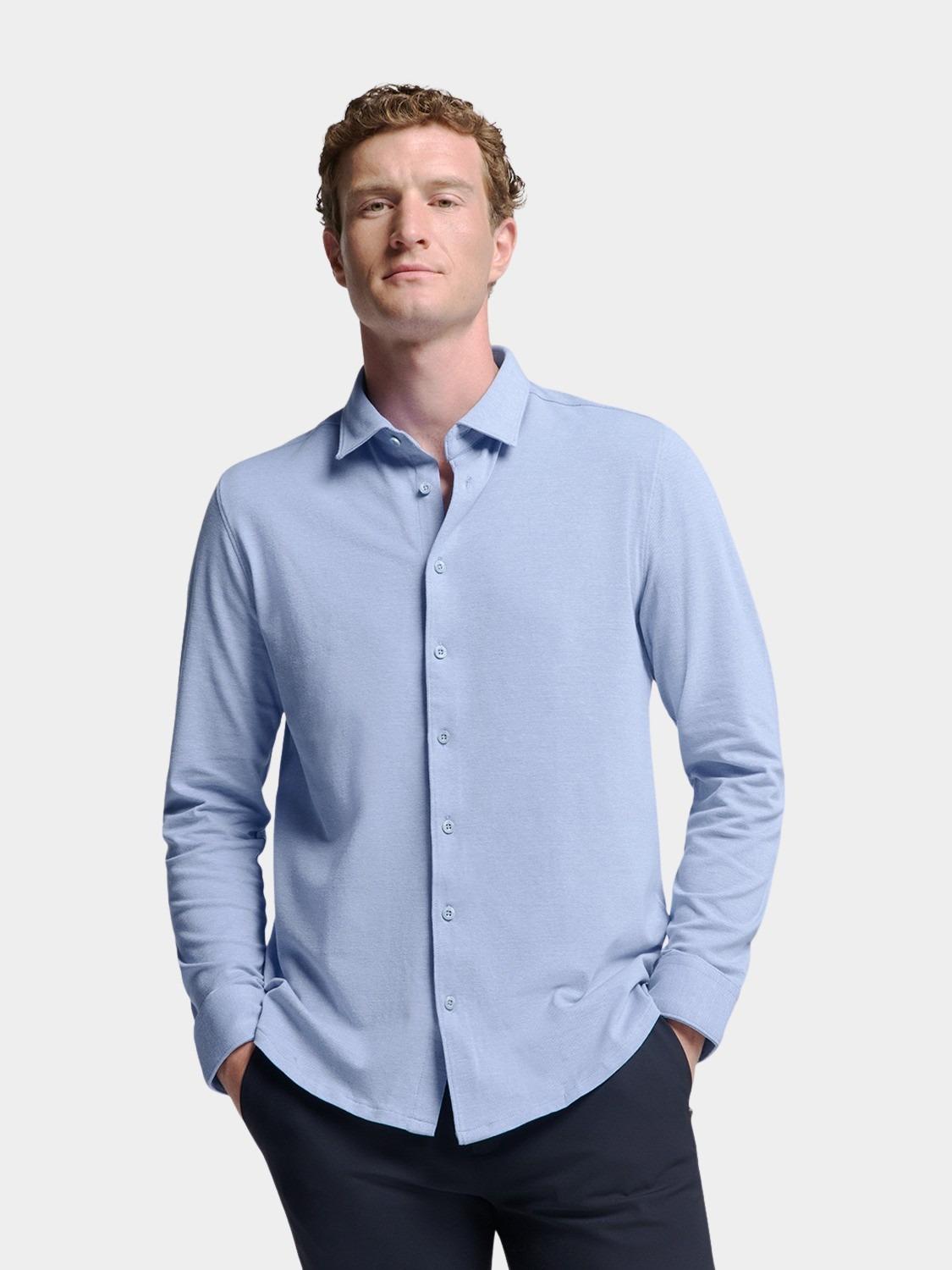 No Excess Casual hemd lange mouw Blauw Shirt Jersey Pique Stretch N4186/166