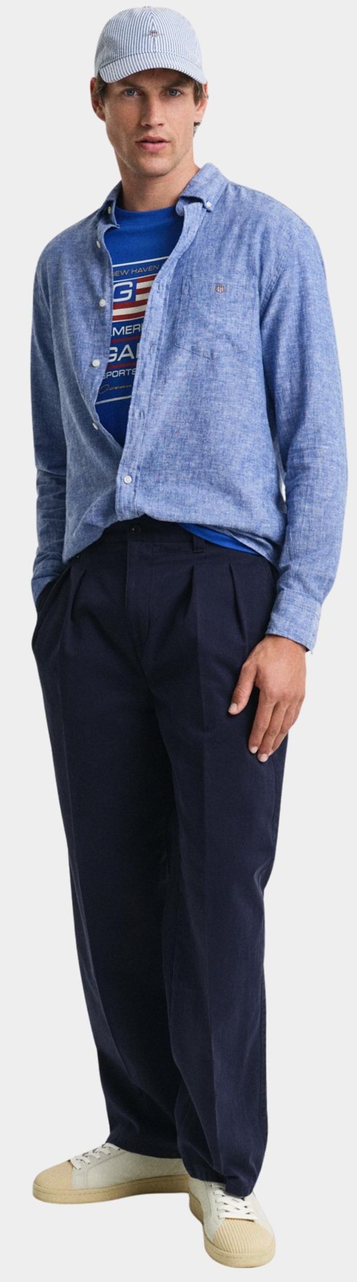 Gant Casual hemd lange mouw Blauw REG COTTON LINEN SHIRT 3250082/407