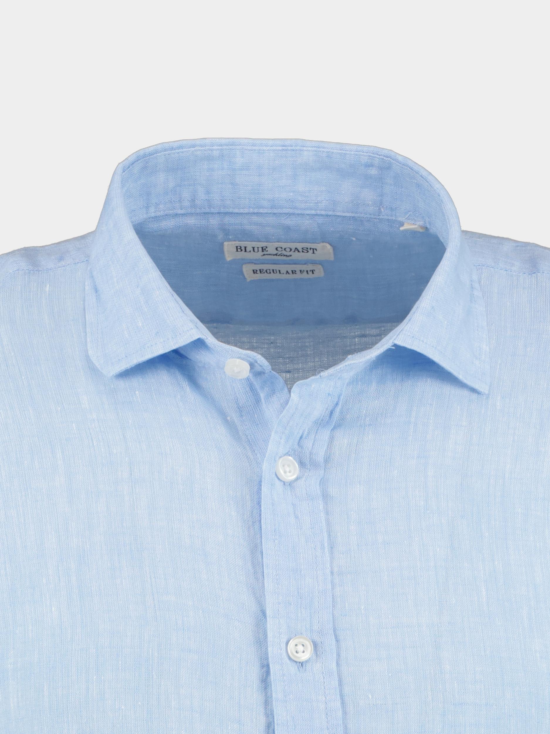 Blue Coast Casual hemd lange mouw Blauw 100% Linnen MOB118 Uni/15 celeste